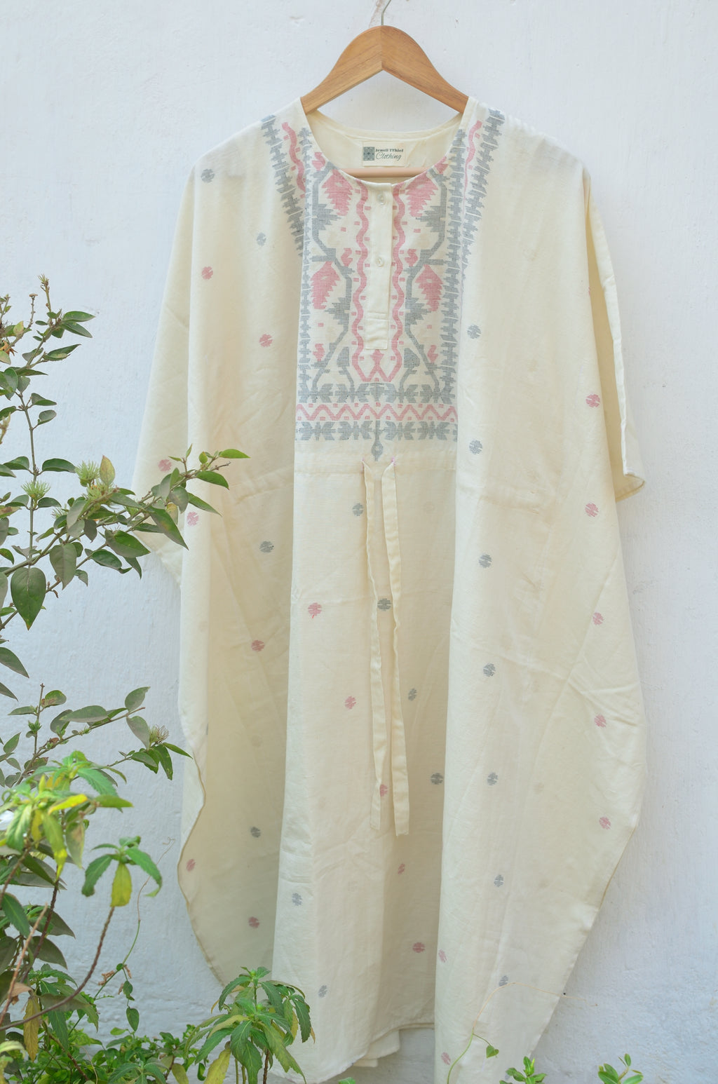 Khadi jamdani kaftan - Ivory image 0