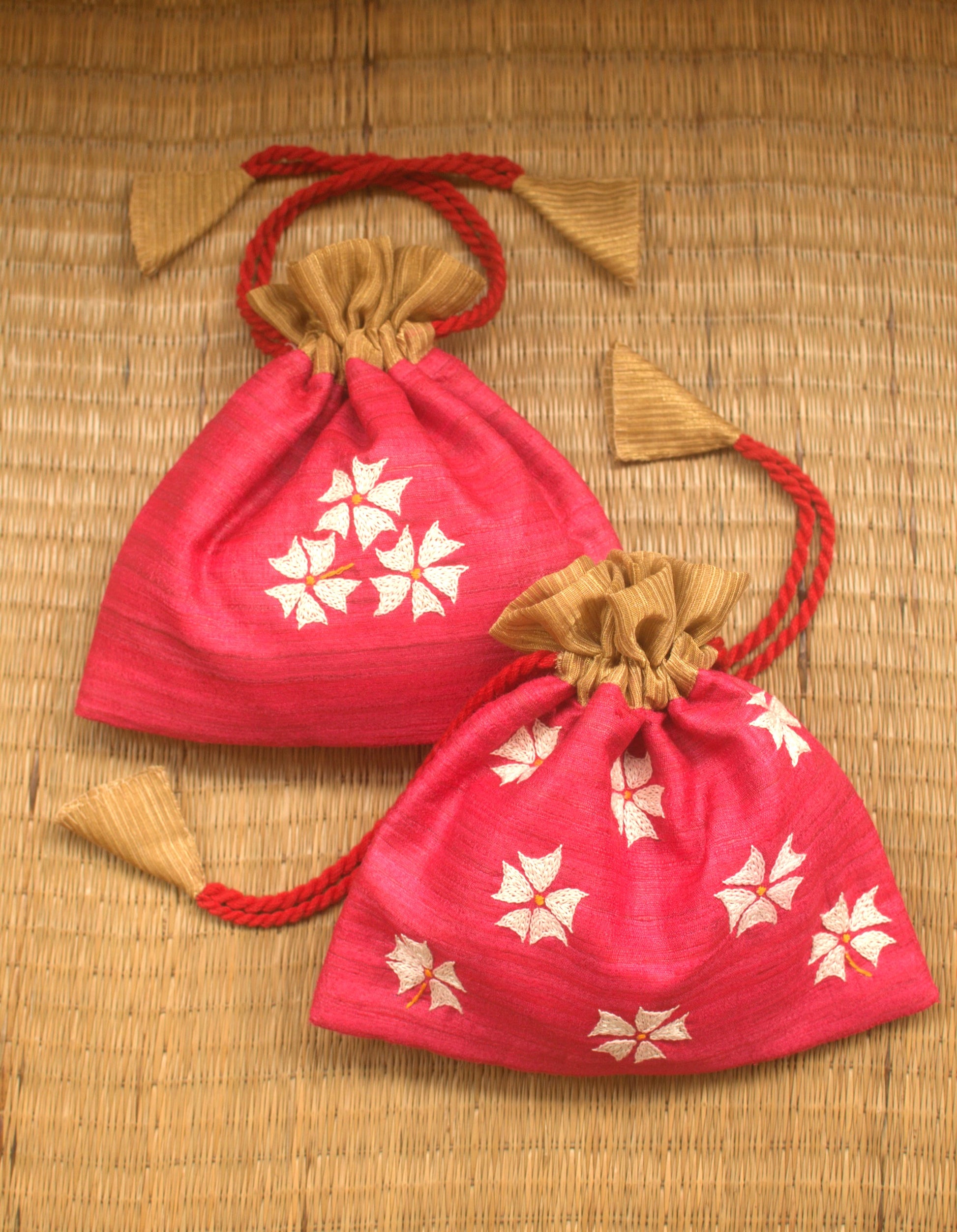 Shiuli (pink) - raw silk potli image 0