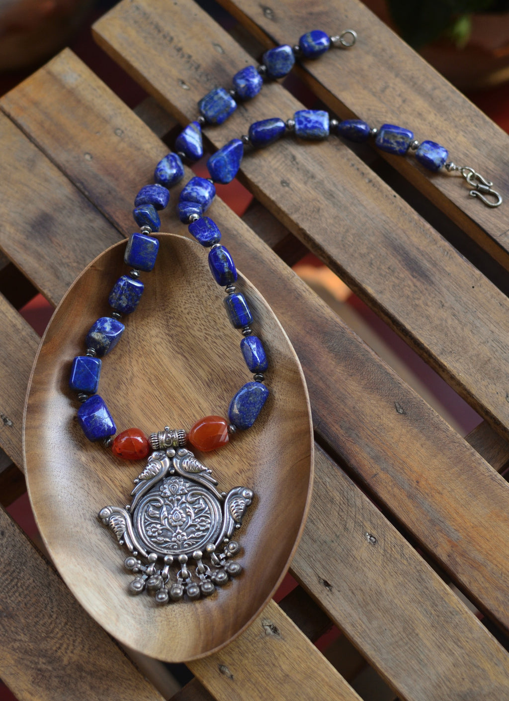 Silver pendant with lapis-lazuli beads image 4