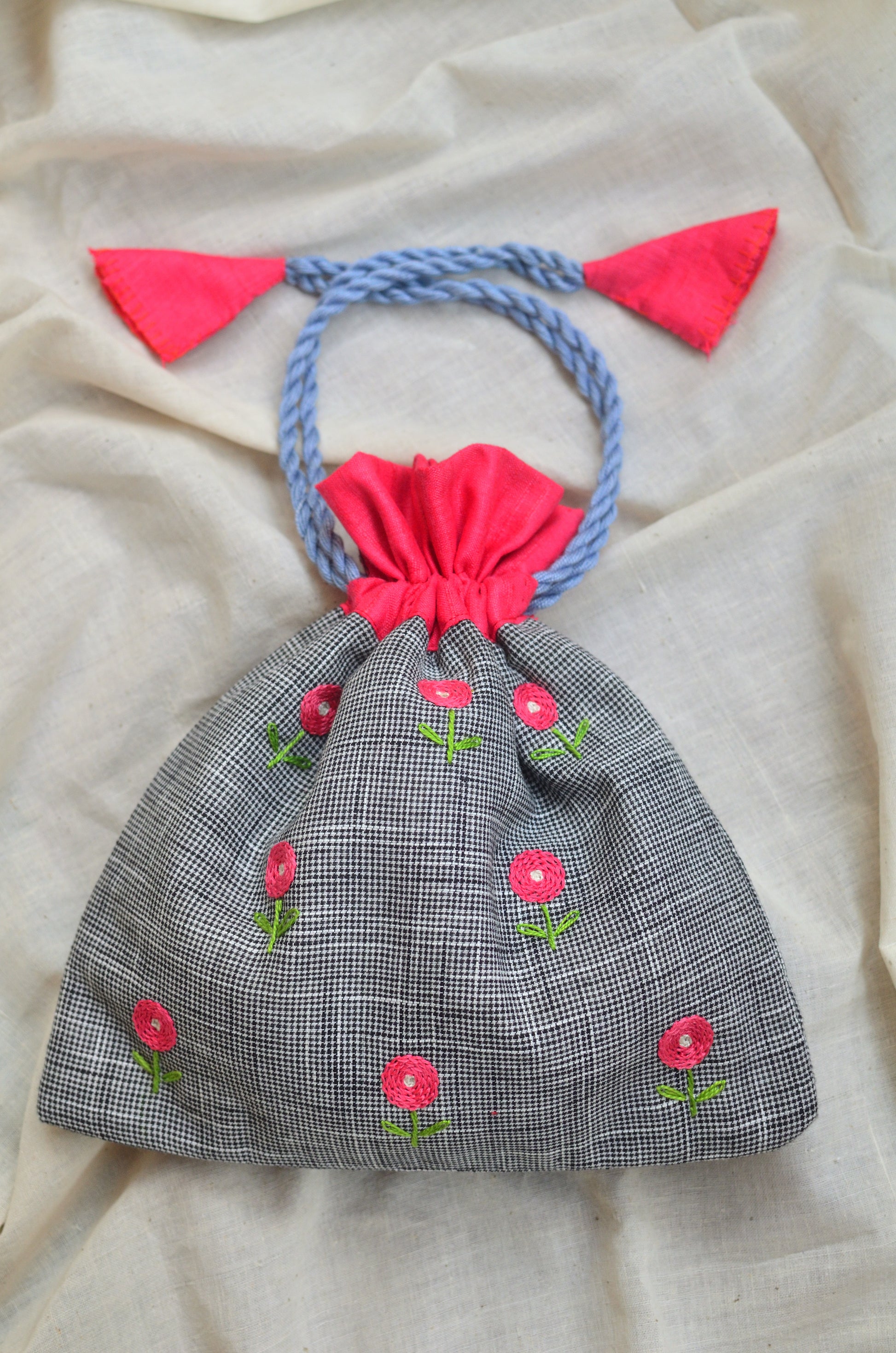 Pink button flowers - cotton potli image 0