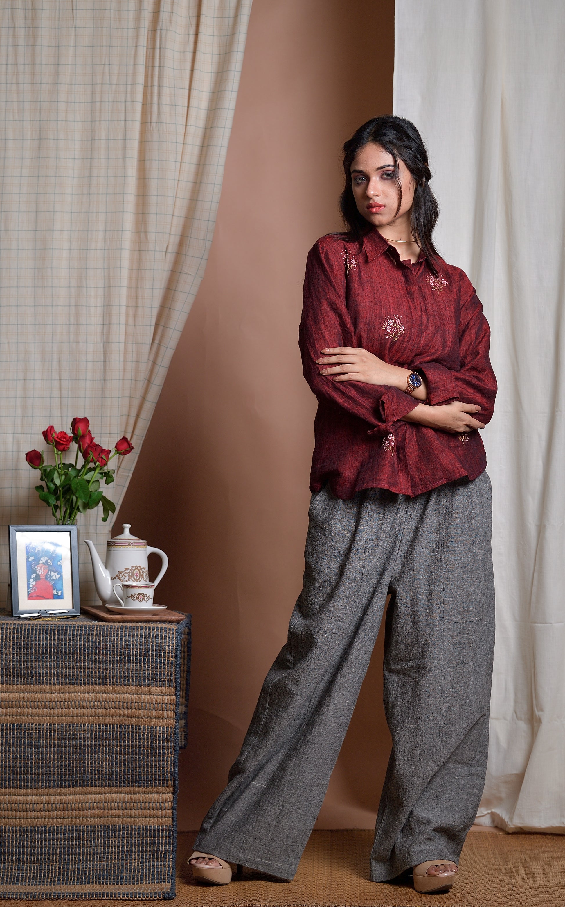 Fanciful Wisdom - Hand embroidered linen shirt image 3