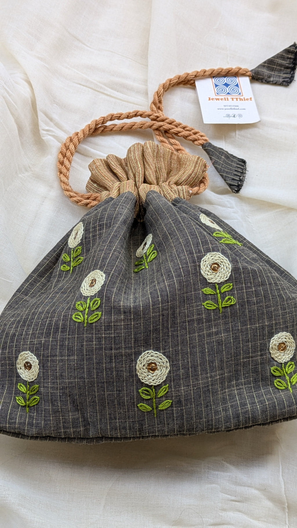 Chandrama - Cotton potli with zari stripe image 2