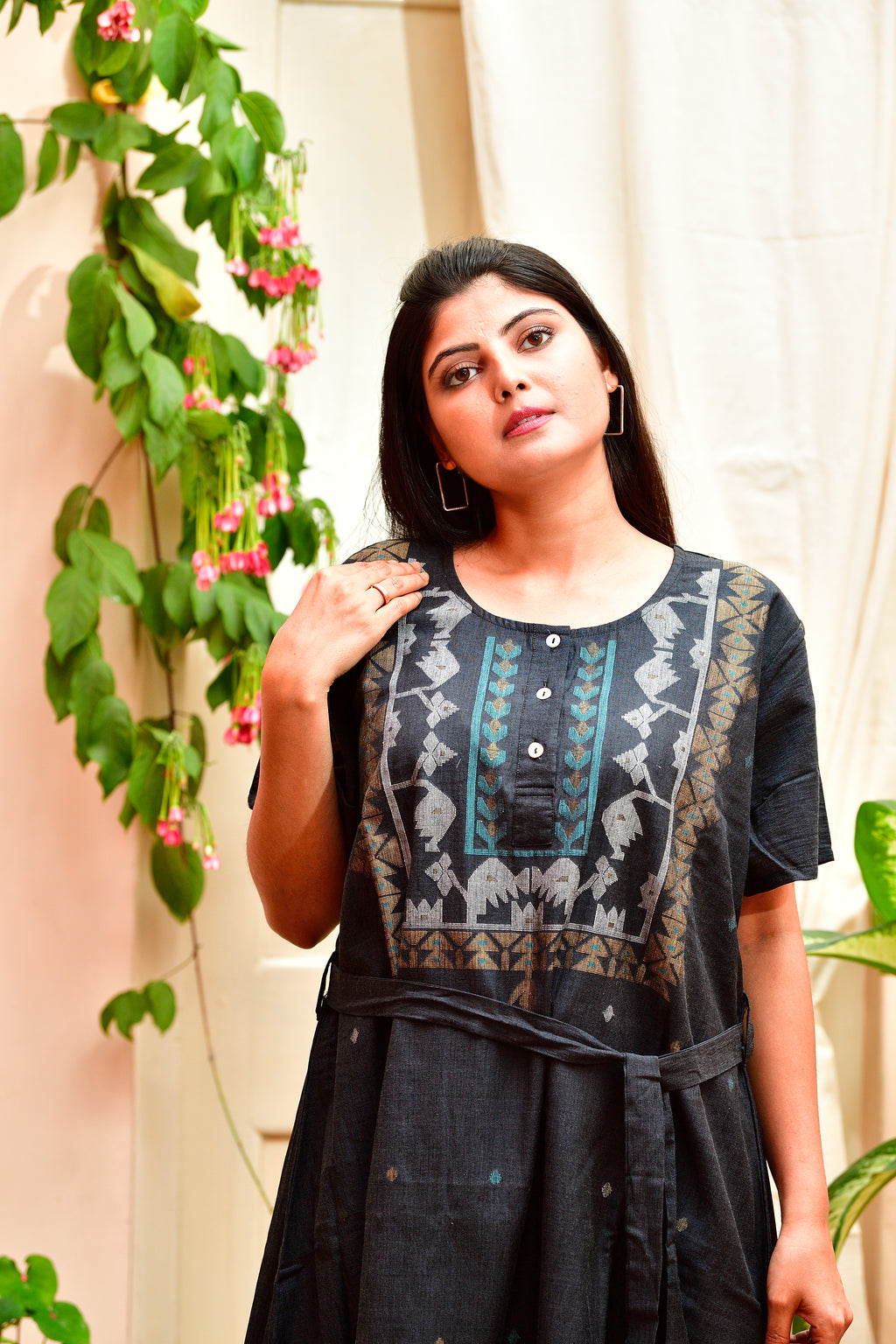 Khadi Jamdani dress - Black image 2