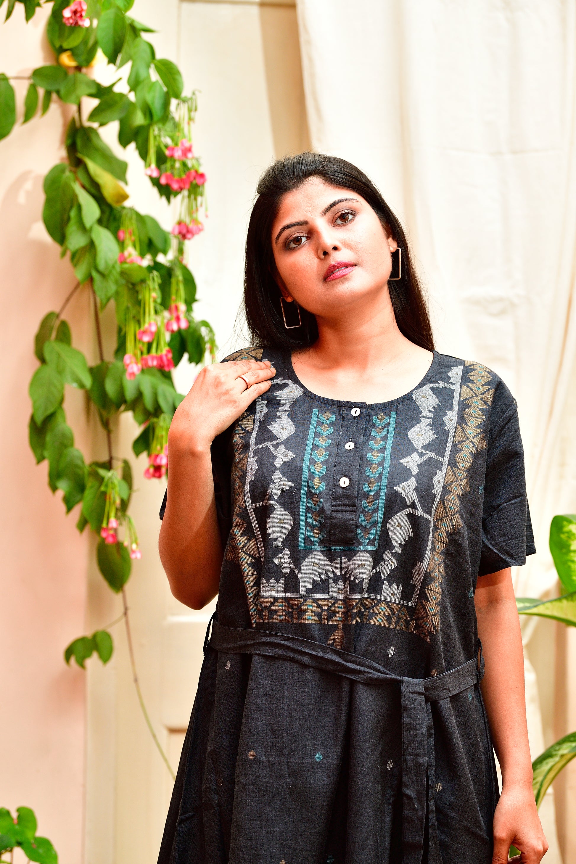 Khadi Jamdani dress - Black image 2