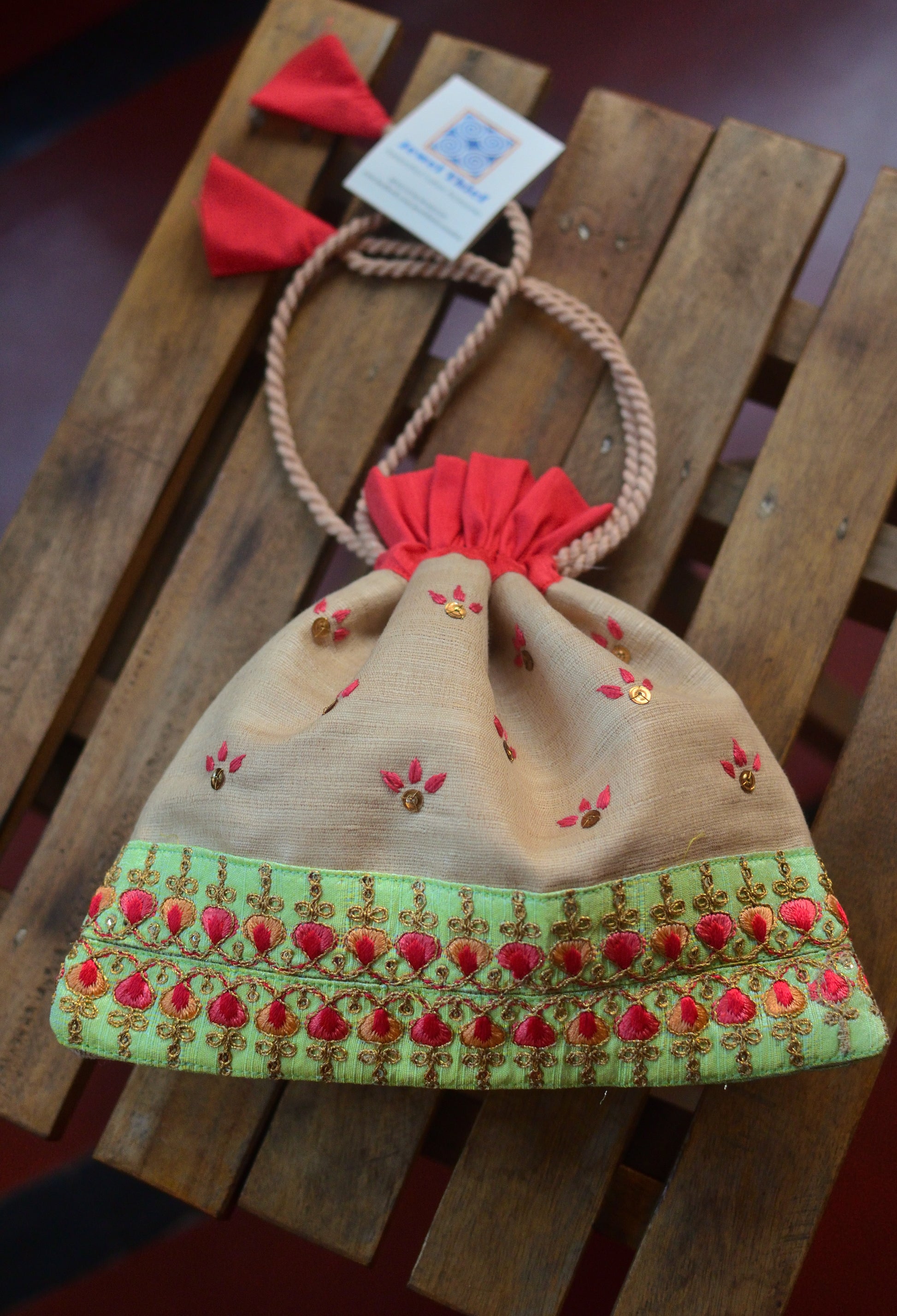 Creamson - raw silk potli image 1