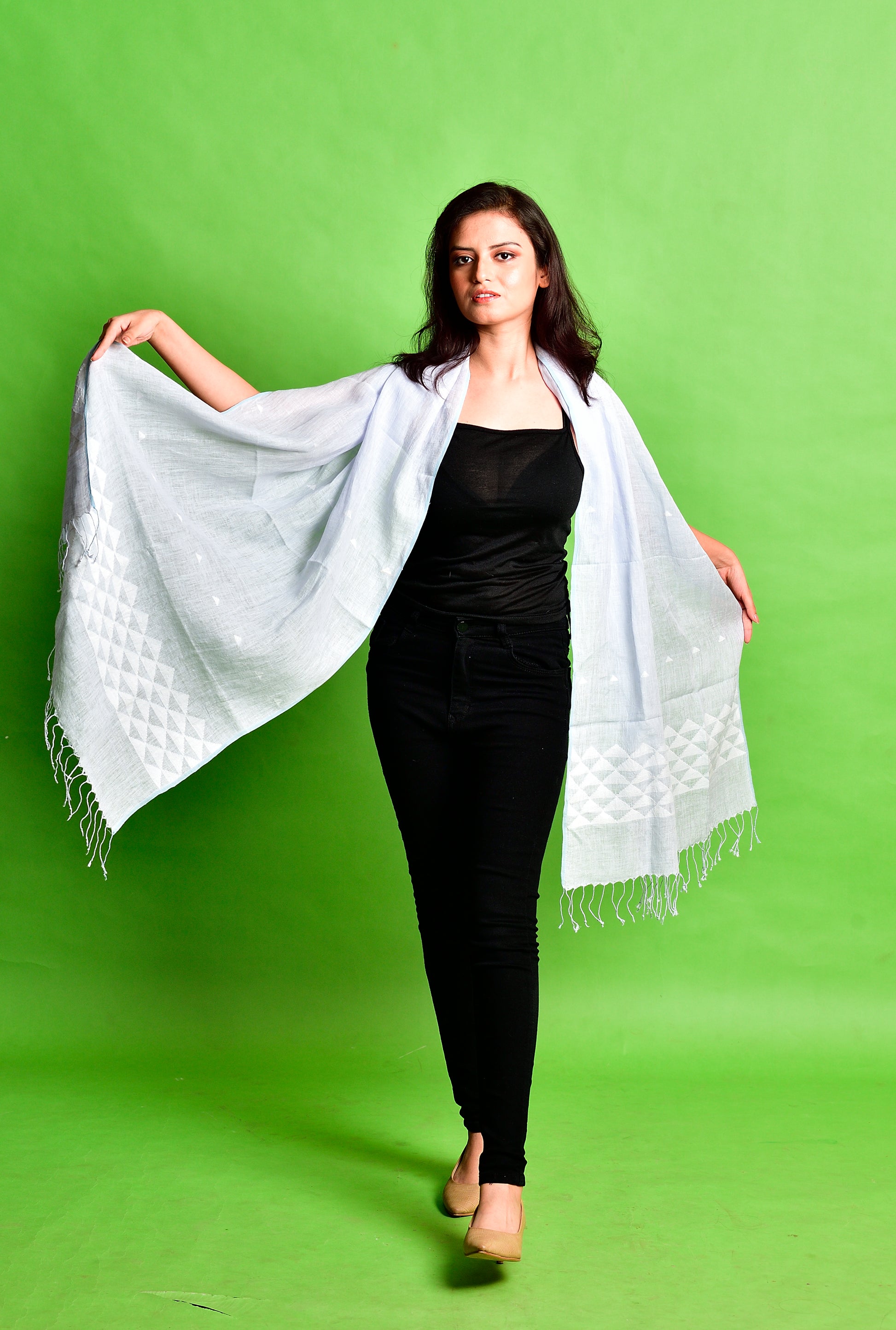 Jamdani stole - linen - light grey image 6