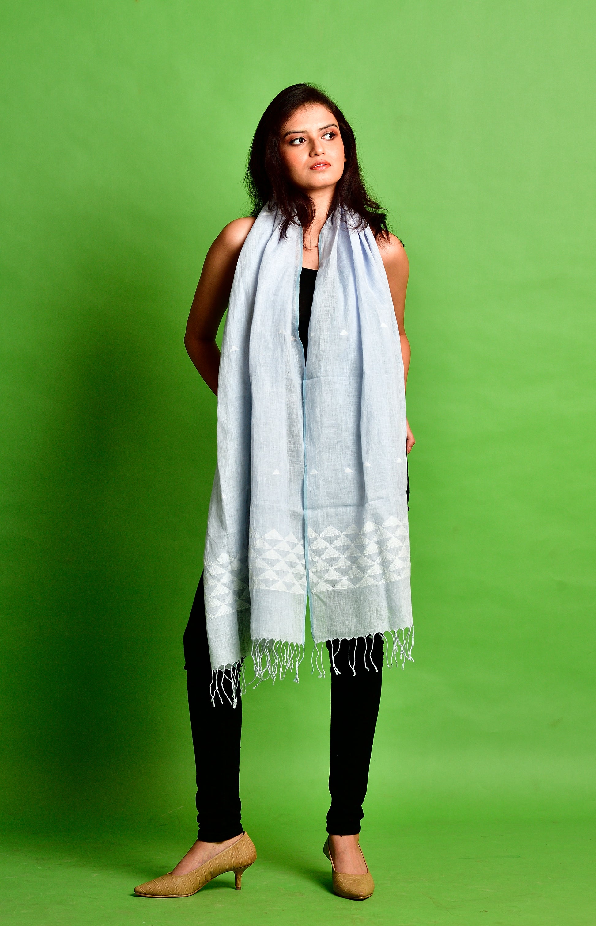 Jamdani stole - linen - light grey image 1