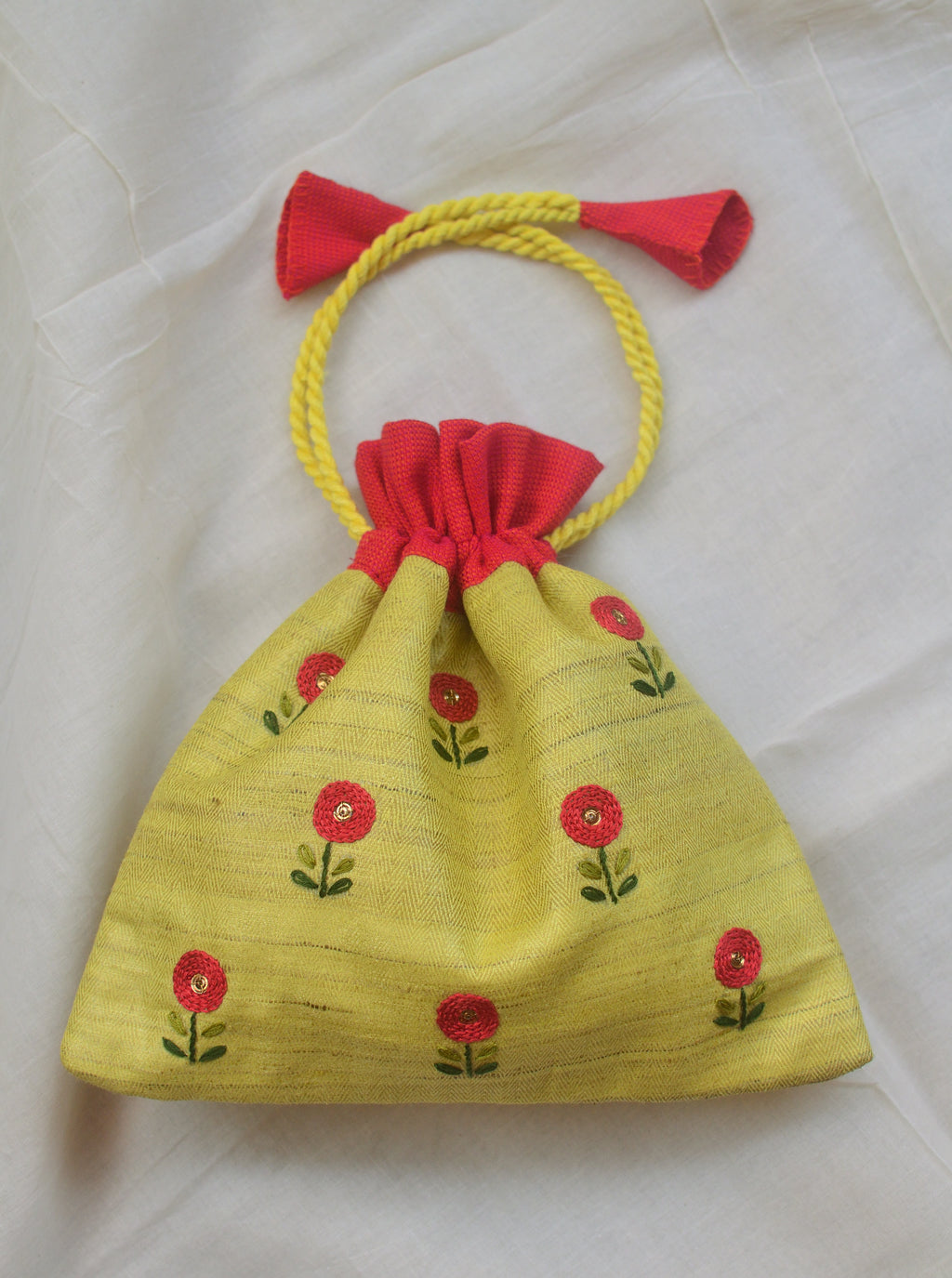 Basonti - (with red flower) - raw silk potli image 1