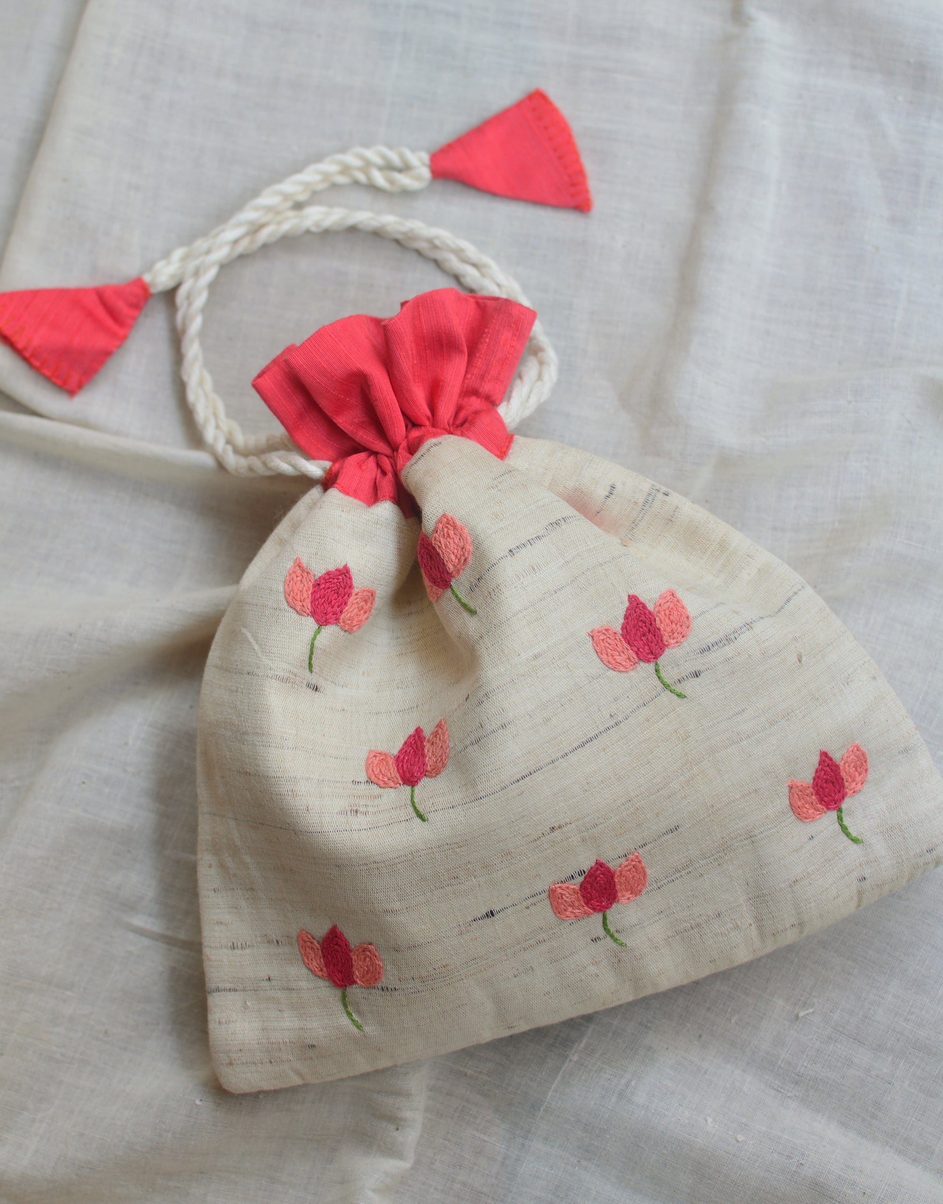 White Lily - raw silk potli image 0