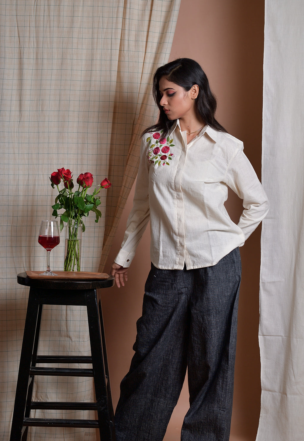 Regal Roses - Hand-embroidered khadi shirt image 4