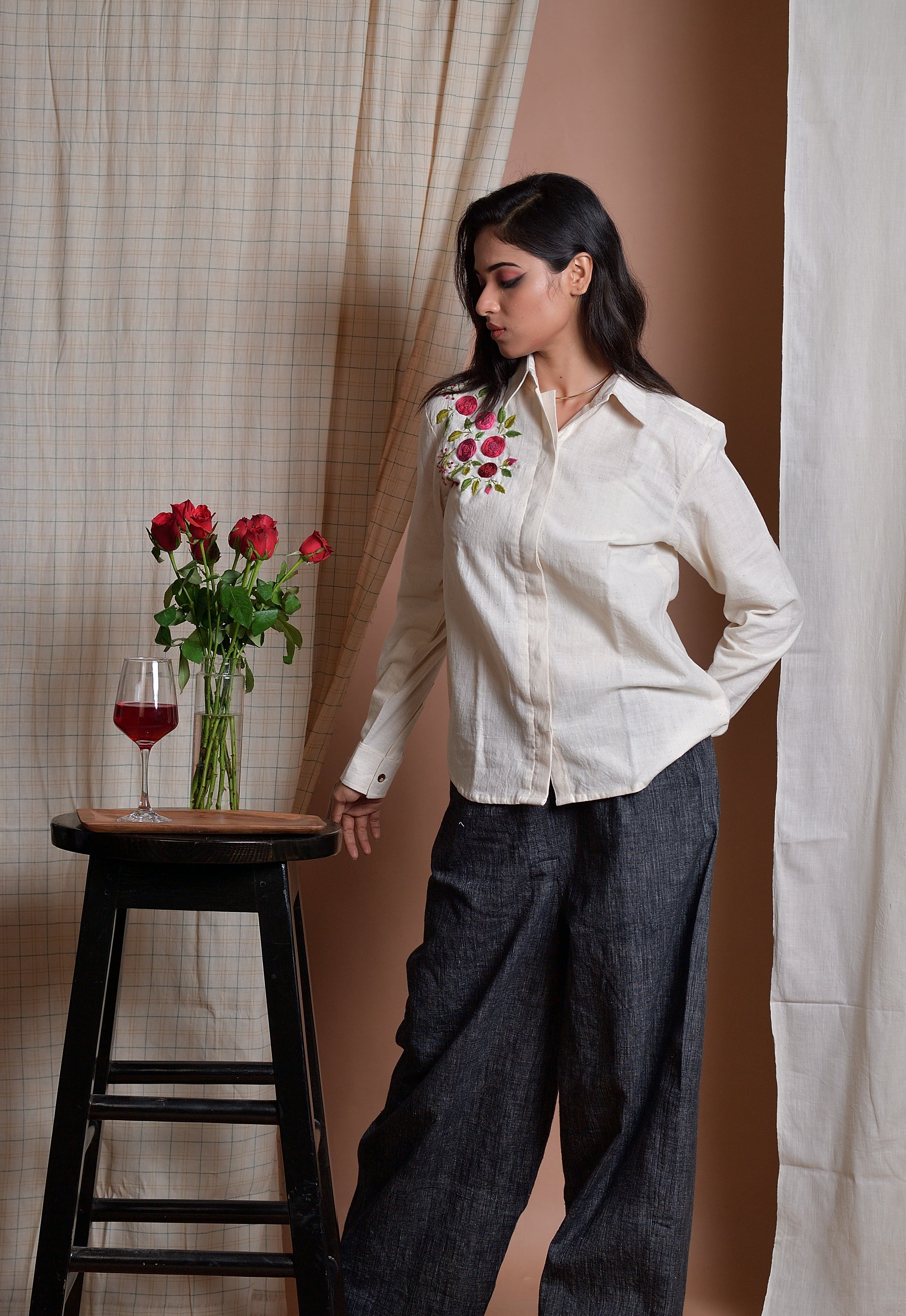 Regal Roses - Hand-embroidered khadi shirt image 4