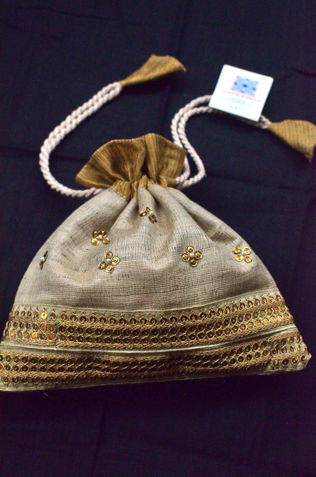 Soudamini - beige golden raw silk potli image 1
