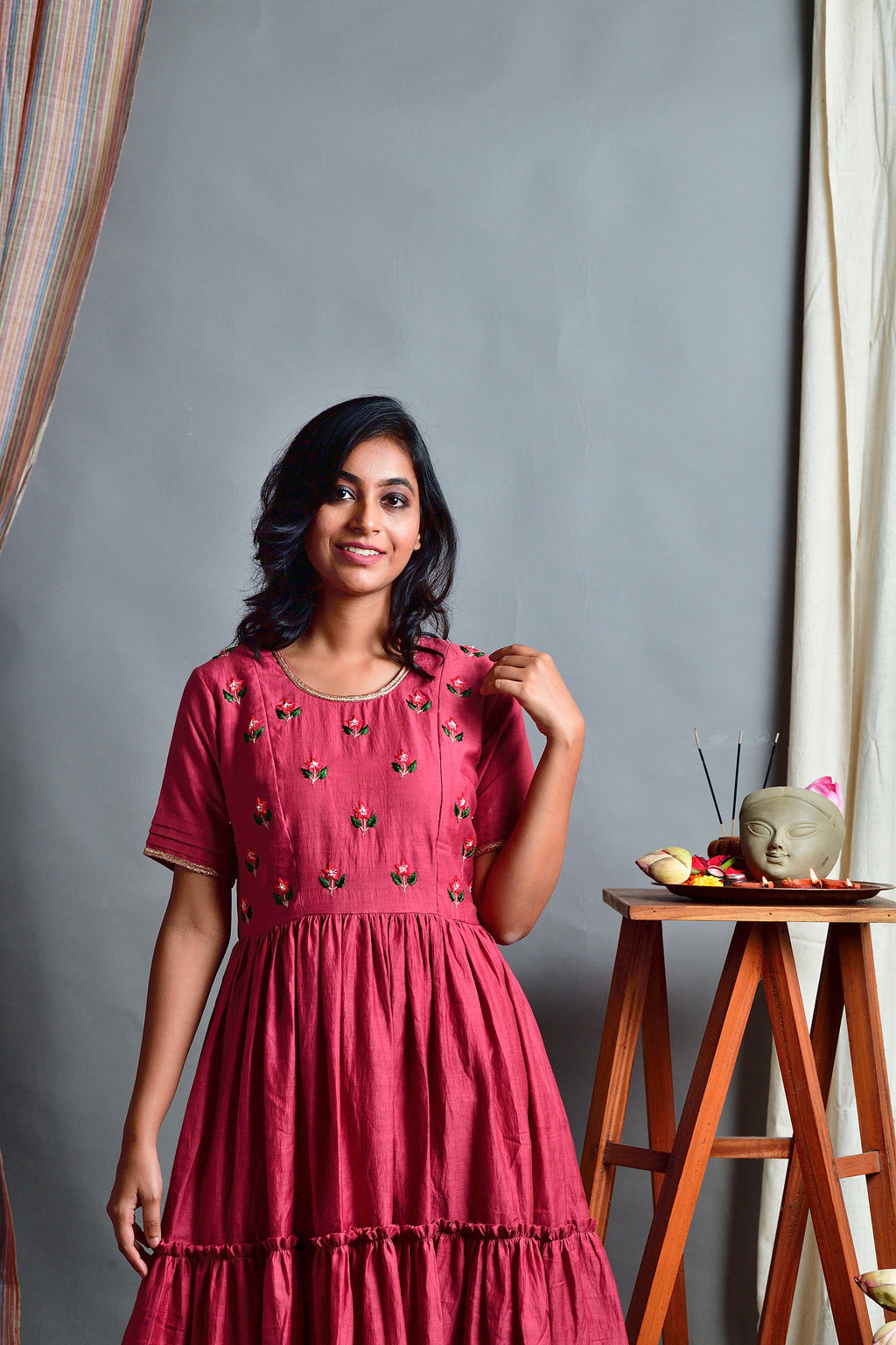 Saumya - Handloom silk cotton tiered dress image 0
