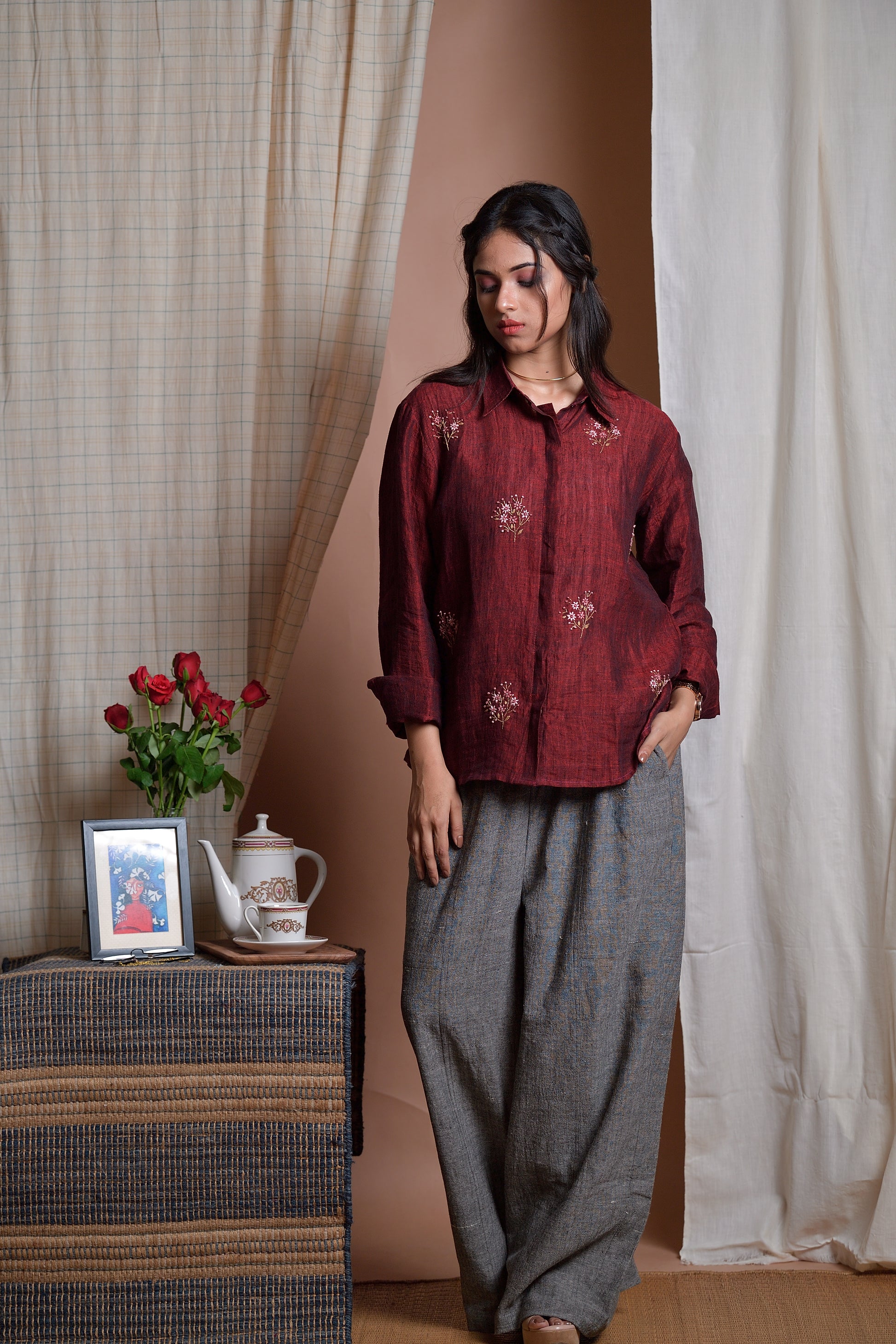 Fanciful Wisdom - Hand embroidered linen shirt image 1