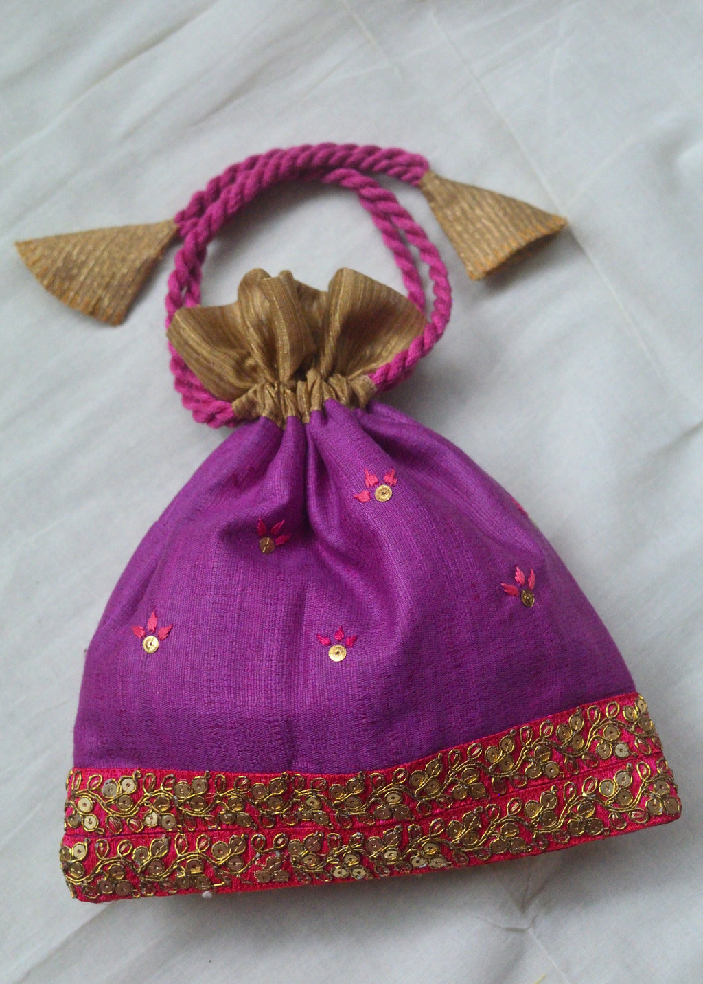 Pretty purple - raw silk zari border potli image 1