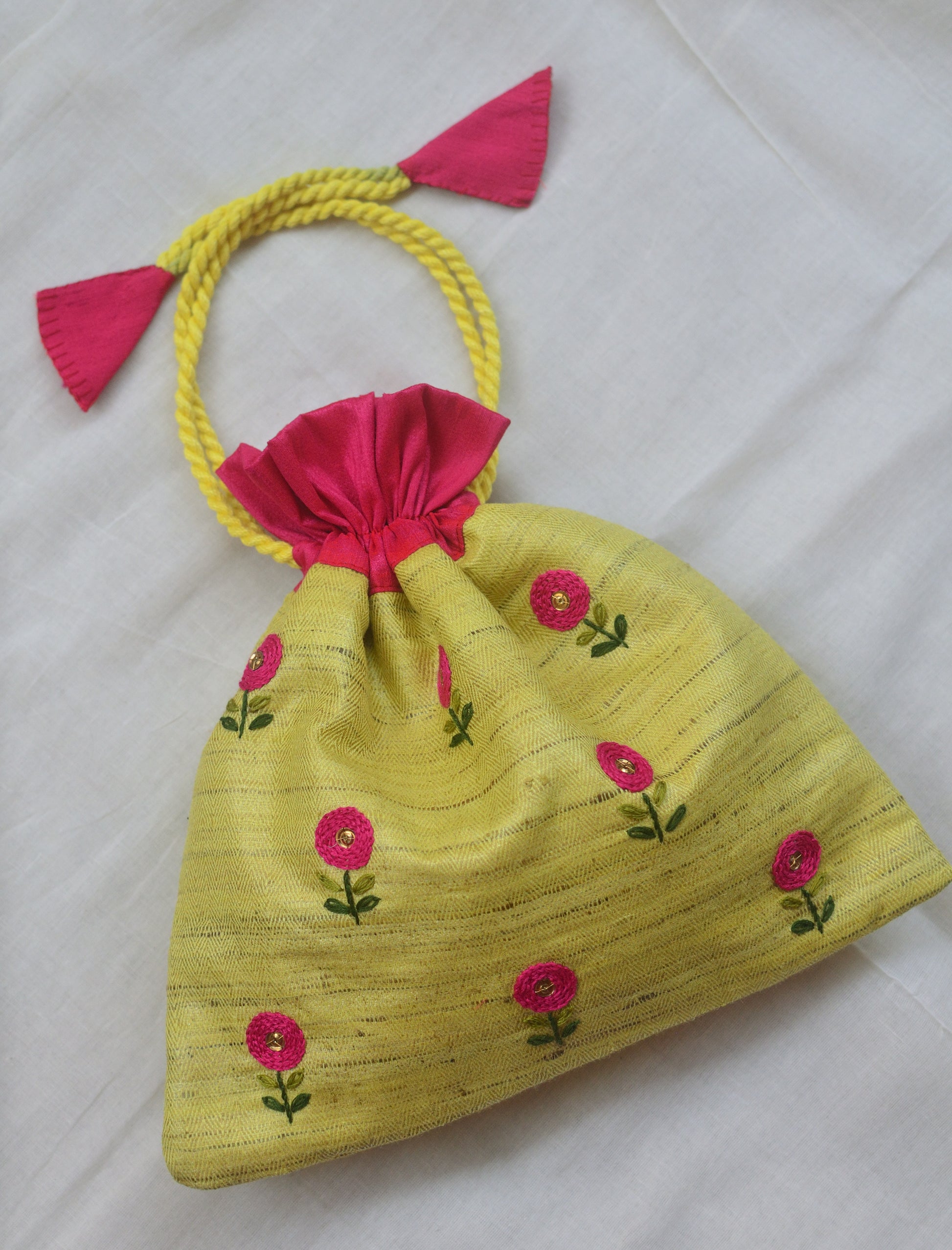 Basonti - (with magenta flower) - raw silk potli image 2