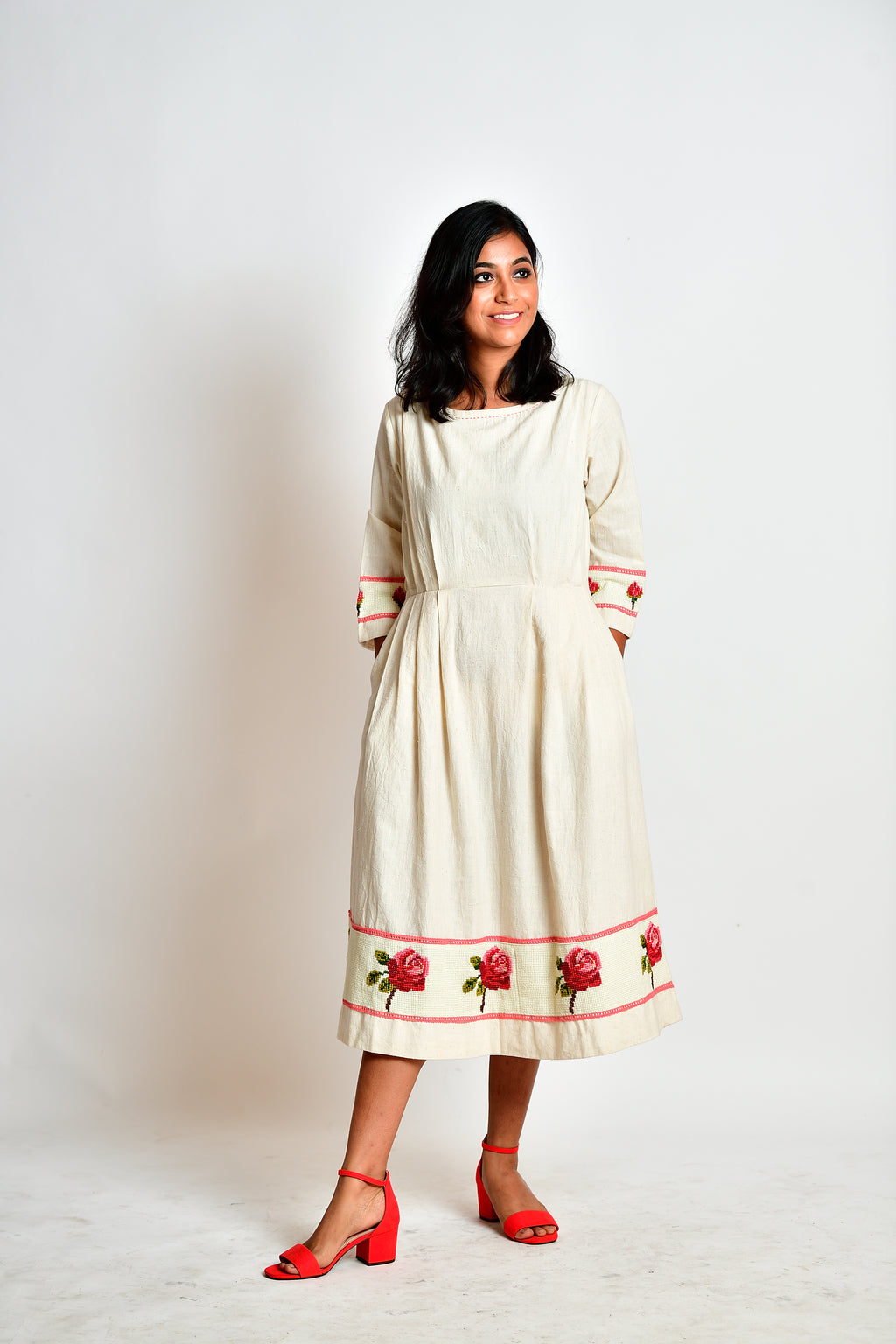 Aeindri - Handloom handspun dress with hand-embroidered cross stitch image 2