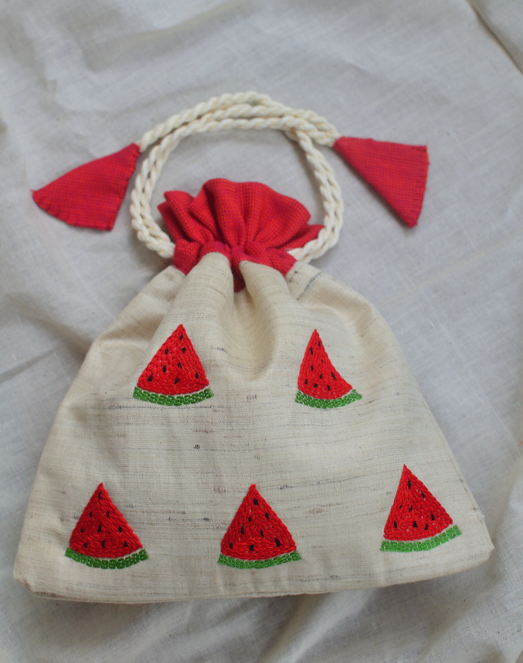 Watermelon - raw silk potli image 0