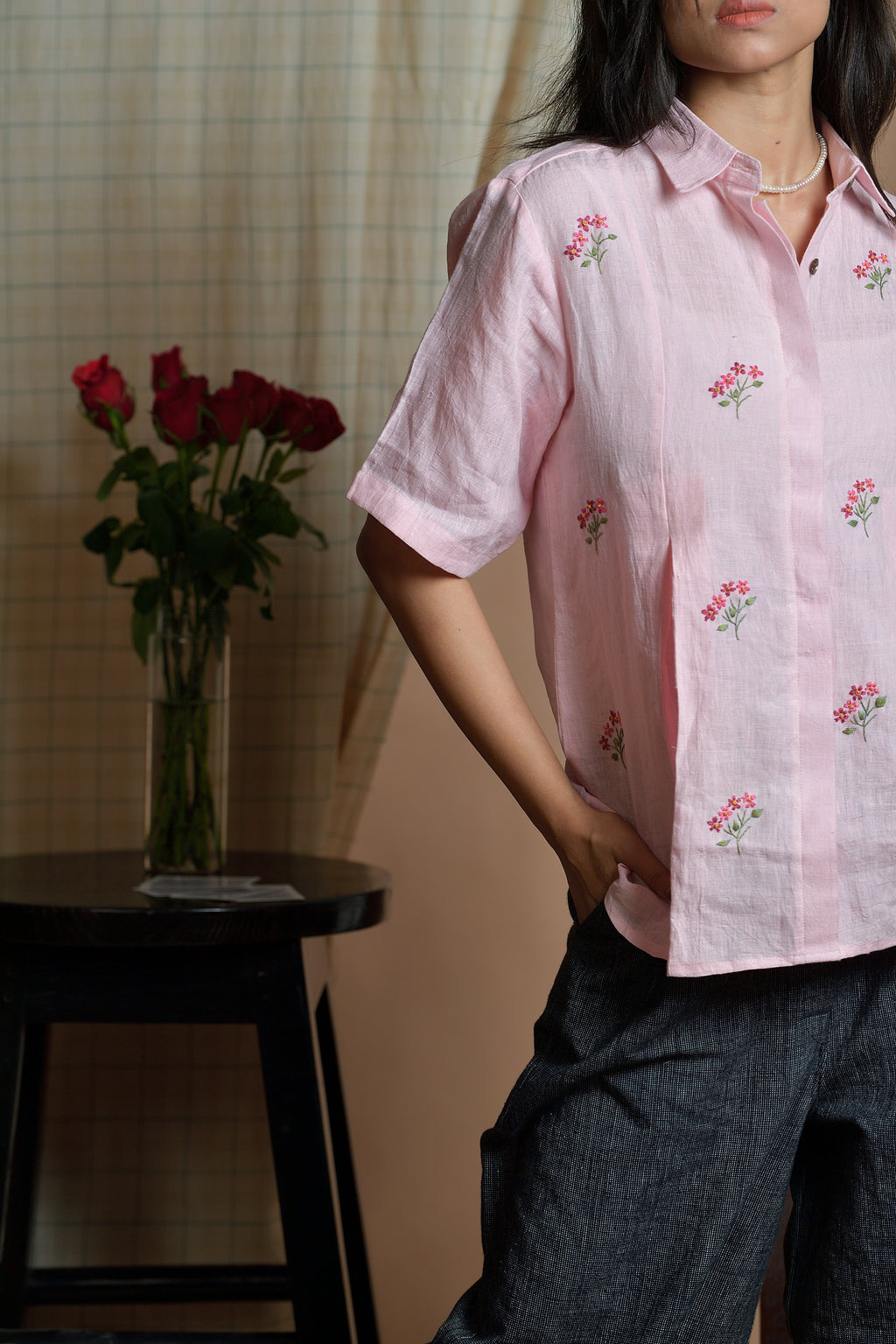 Enchanted Flora - Hand embroidered linen shirt image 4