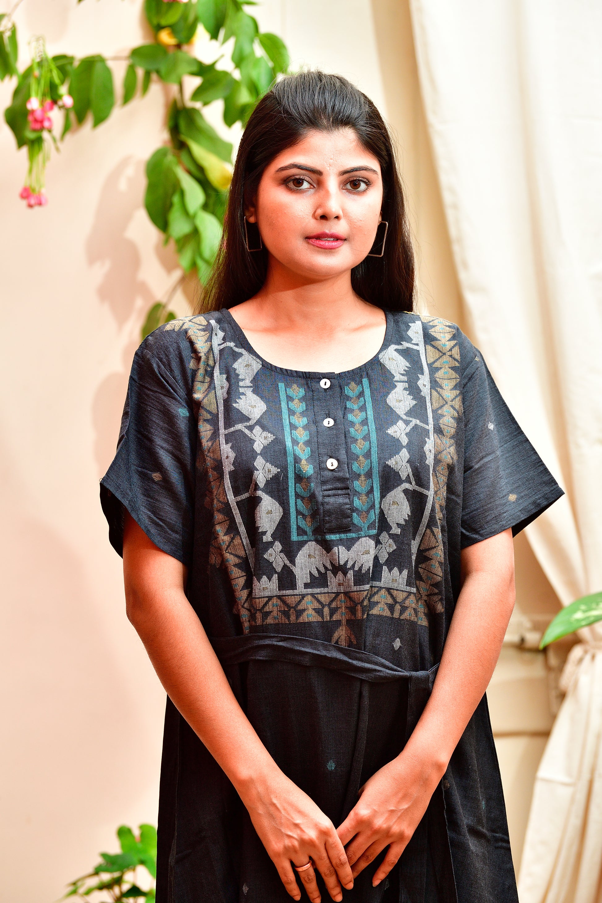 Khadi Jamdani dress - Black image 5
