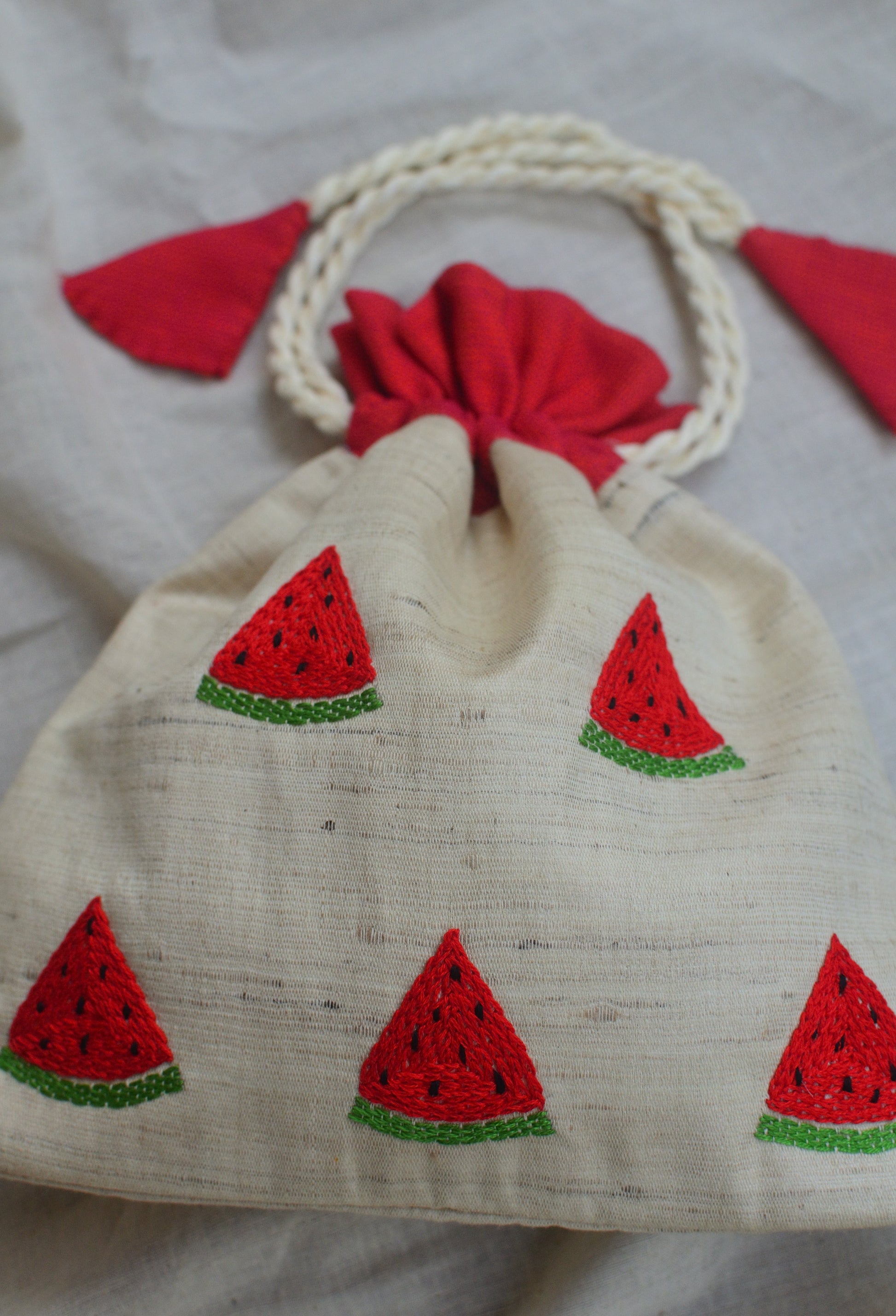 Watermelon - raw silk potli image 1