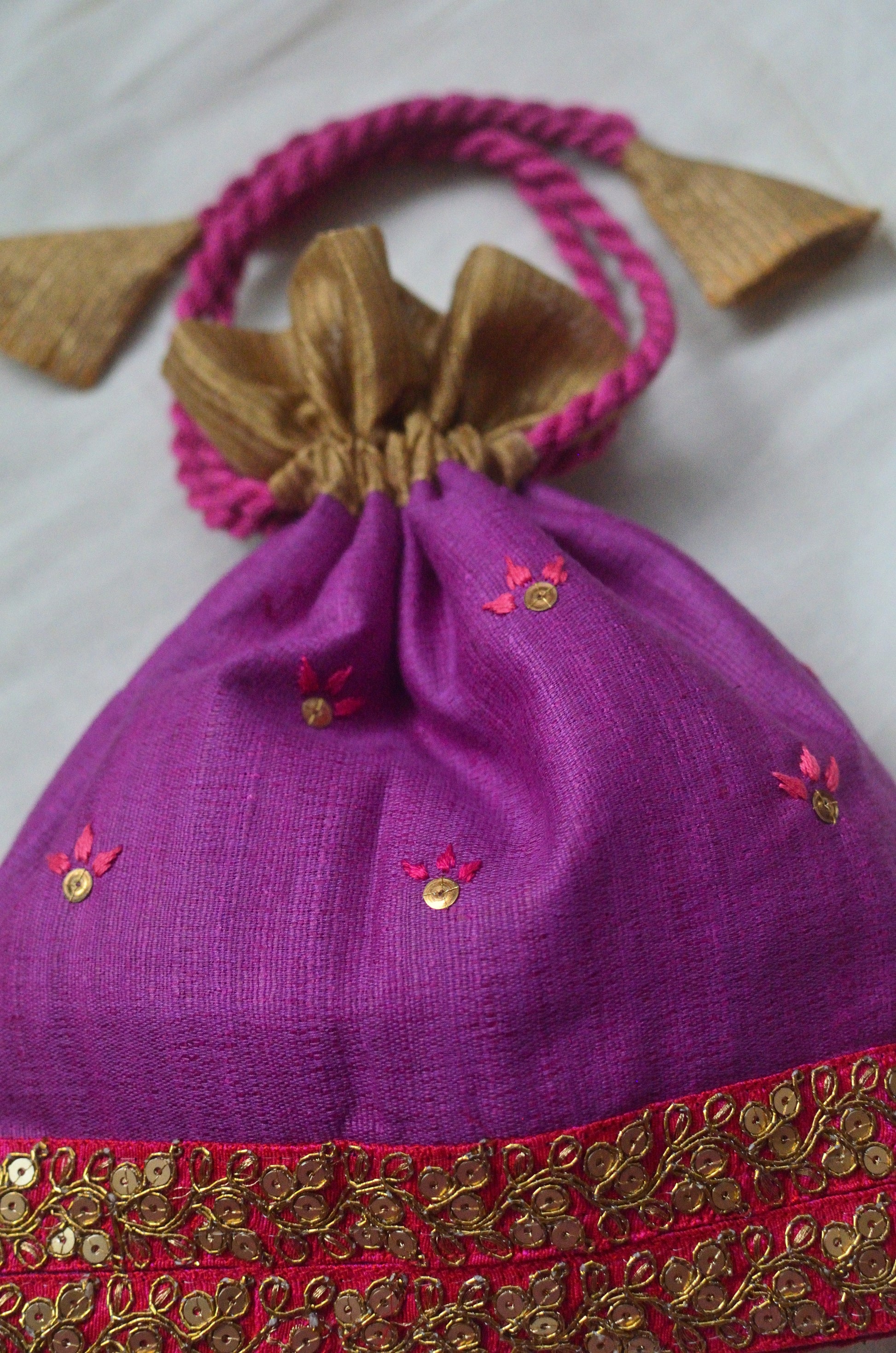 Pretty purple - raw silk zari border potli image 2