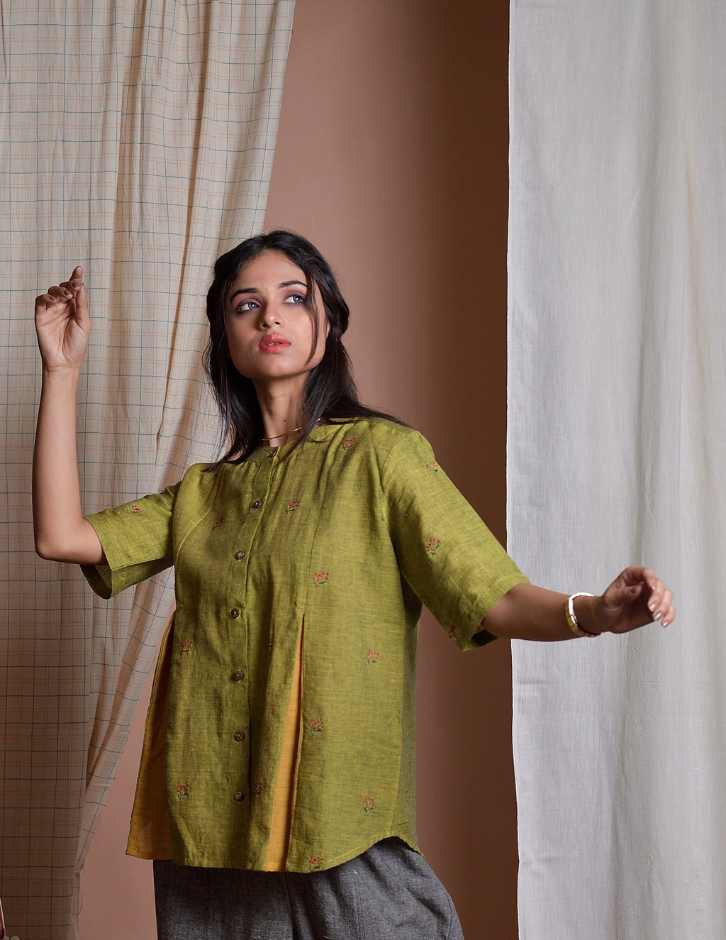 Vines of Mystery - Hand embroidered khadi shirt image 1