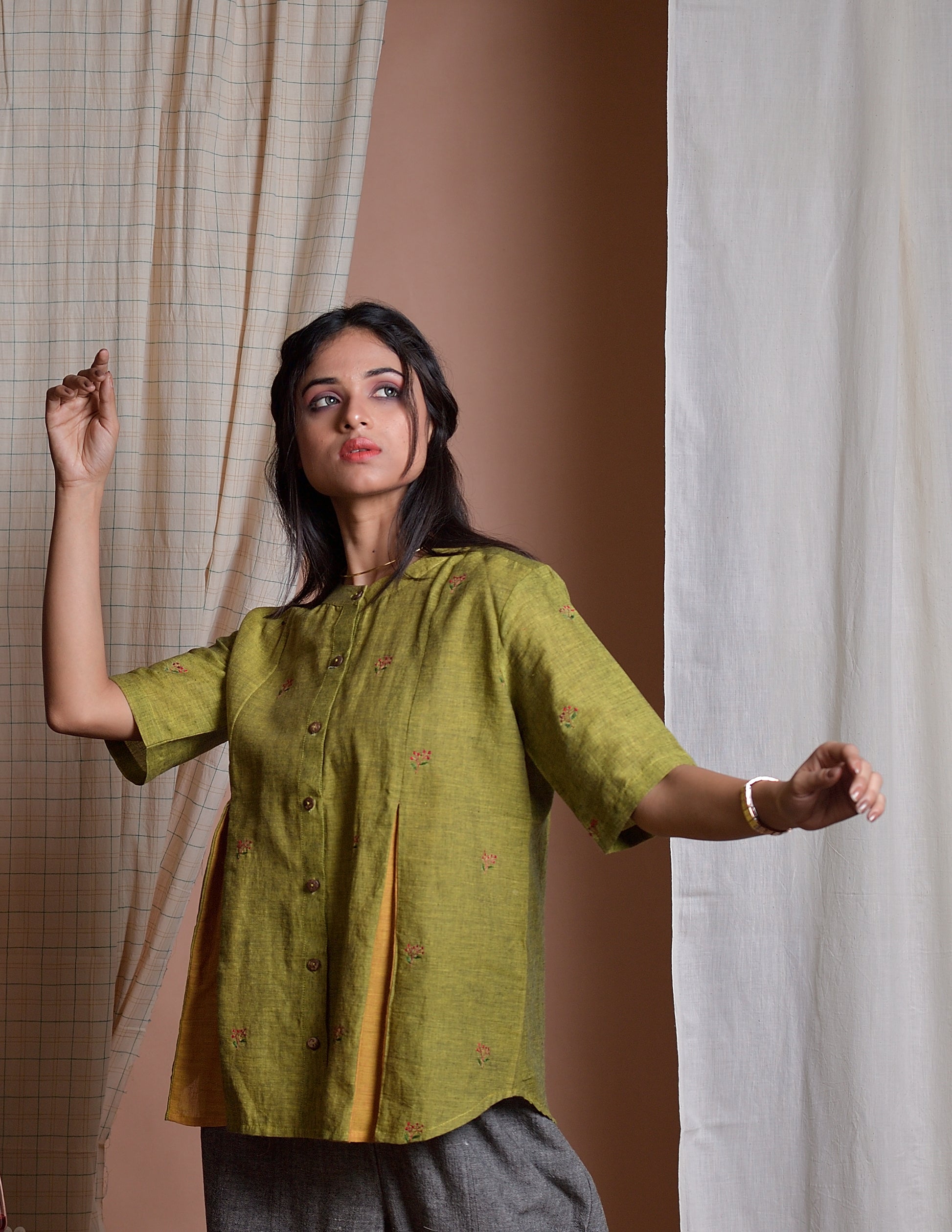 Vines of Mystery - Hand embroidered khadi shirt image 1