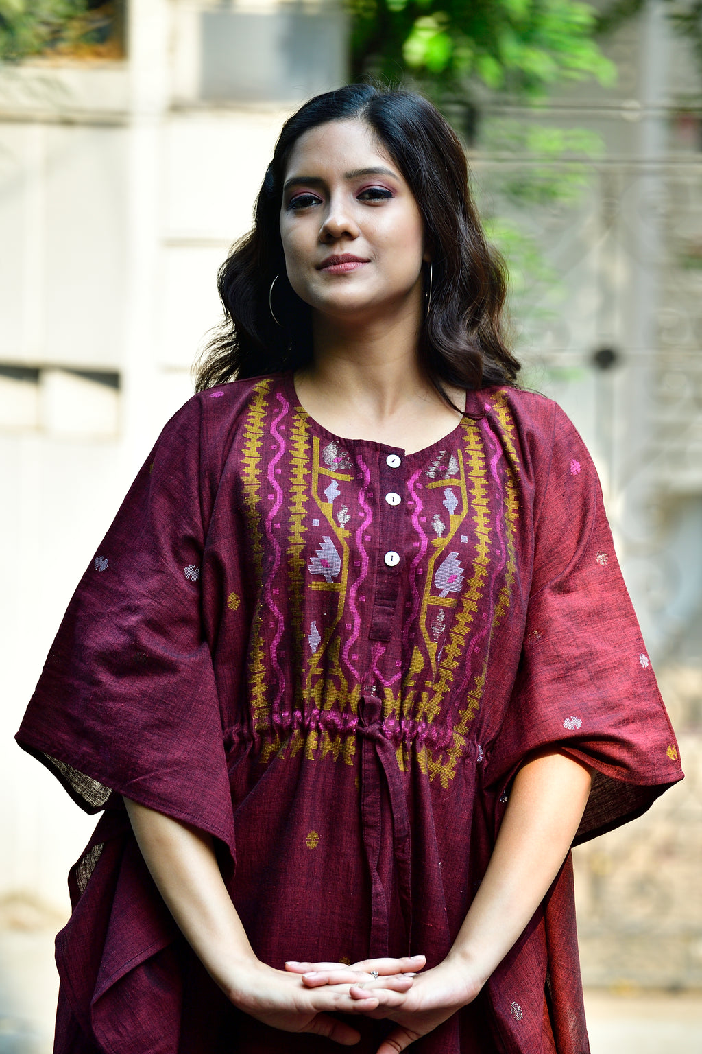 Khadi jamdani kaftan - Maroon image 2
