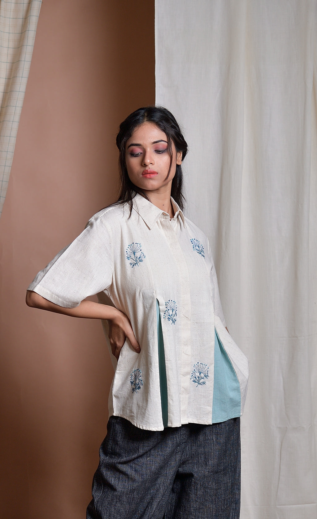 Serene Blossoom - Khadi shirt with handembroidery image 1