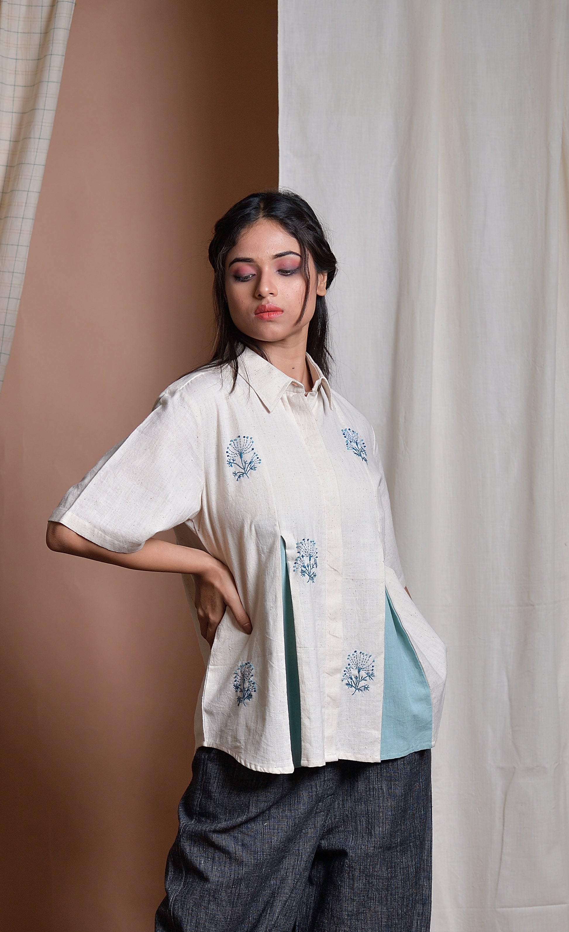 Serene Blossoom - Khadi shirt with handembroidery image 1