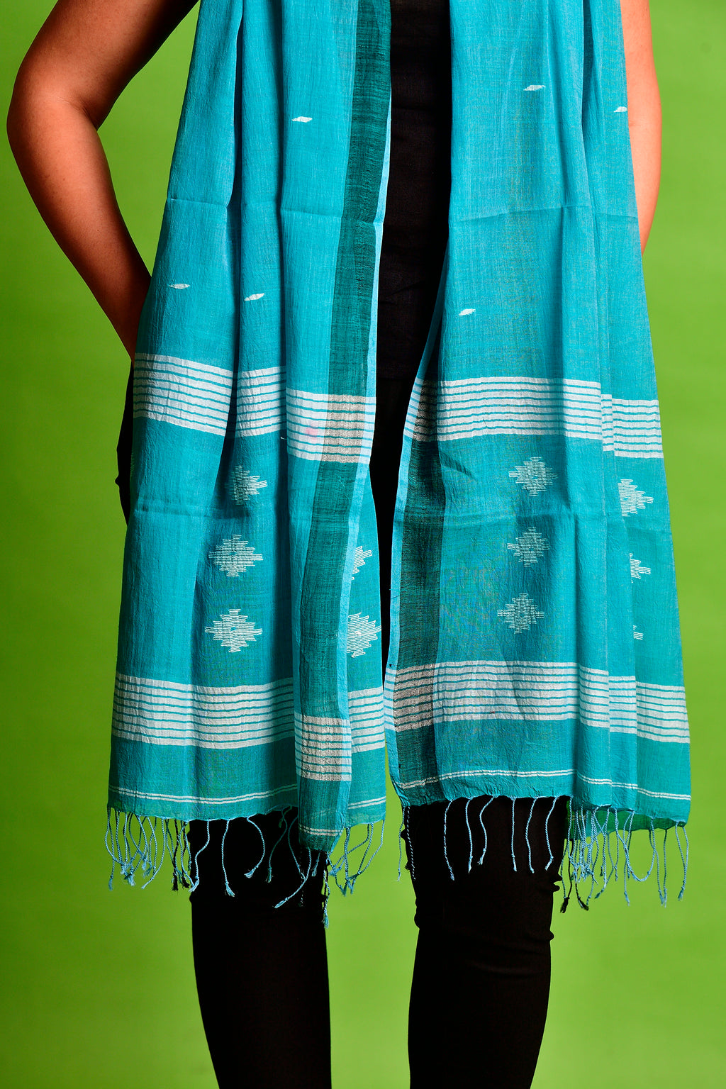 Jamdani stole - aqua blue image 4