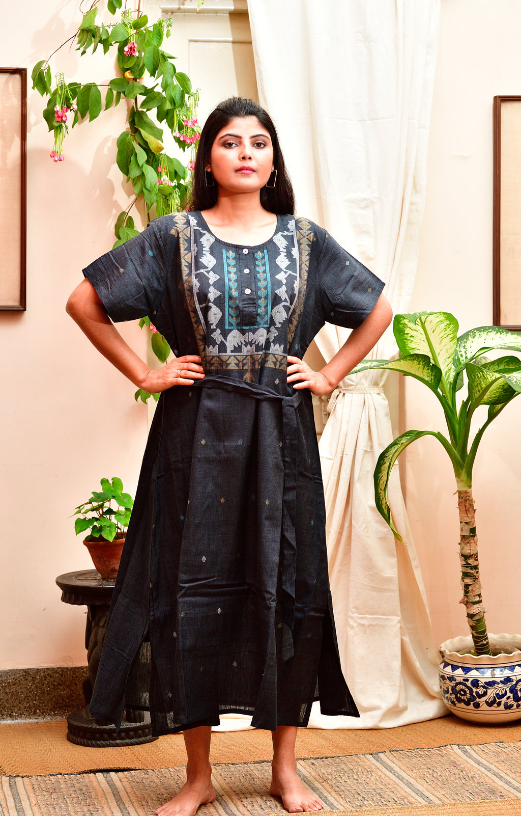 Khadi Jamdani dress - Black image 0