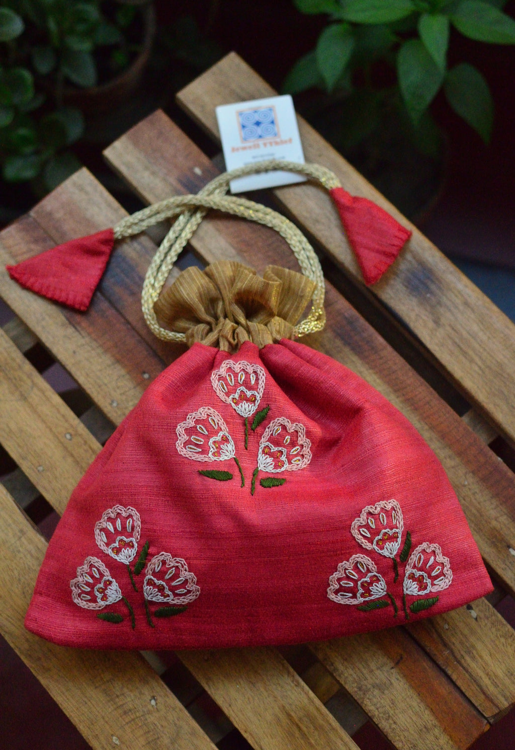 Aabir - Crimson red raw silk potli image 1