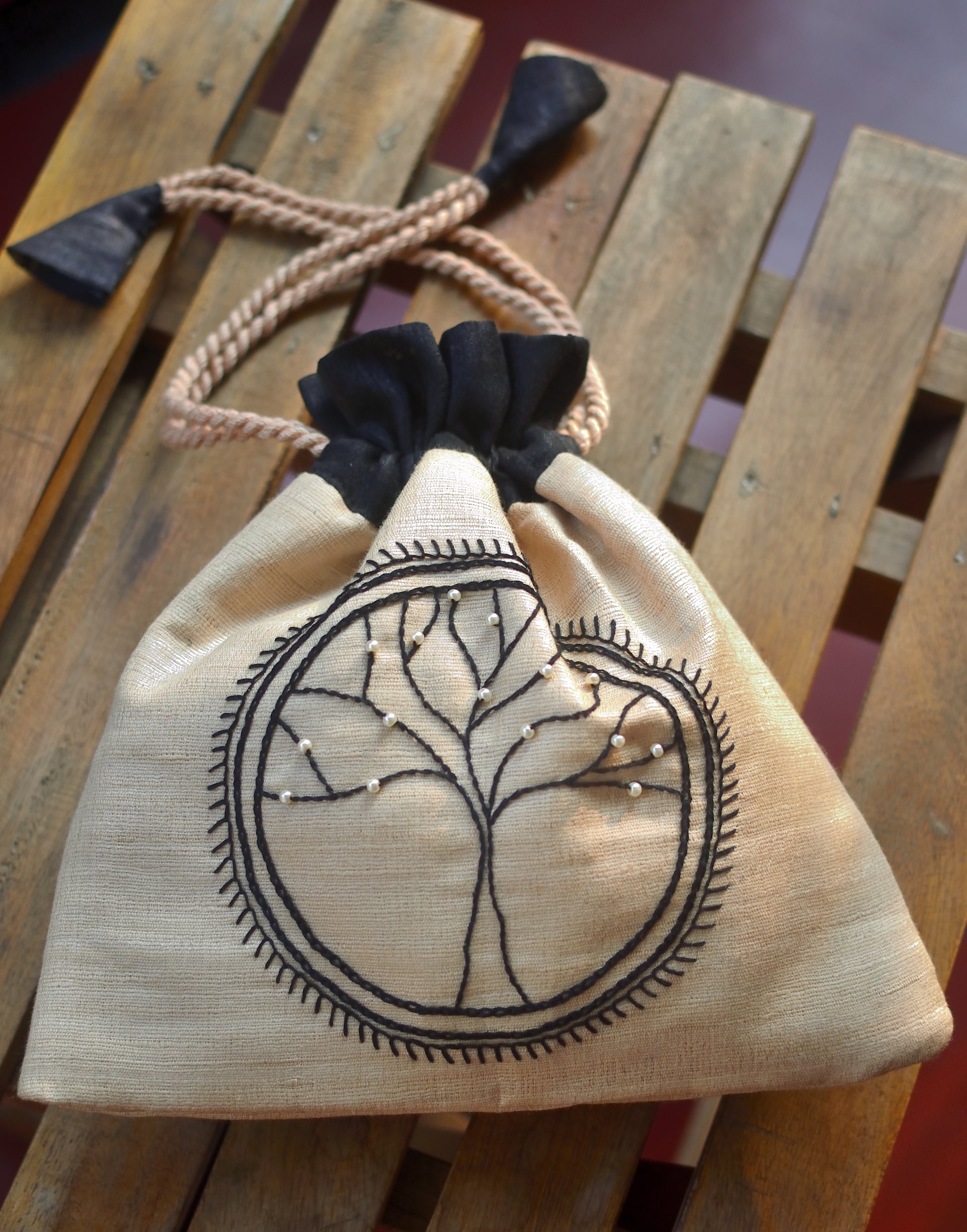 Tree of life - raw silk potli image 1