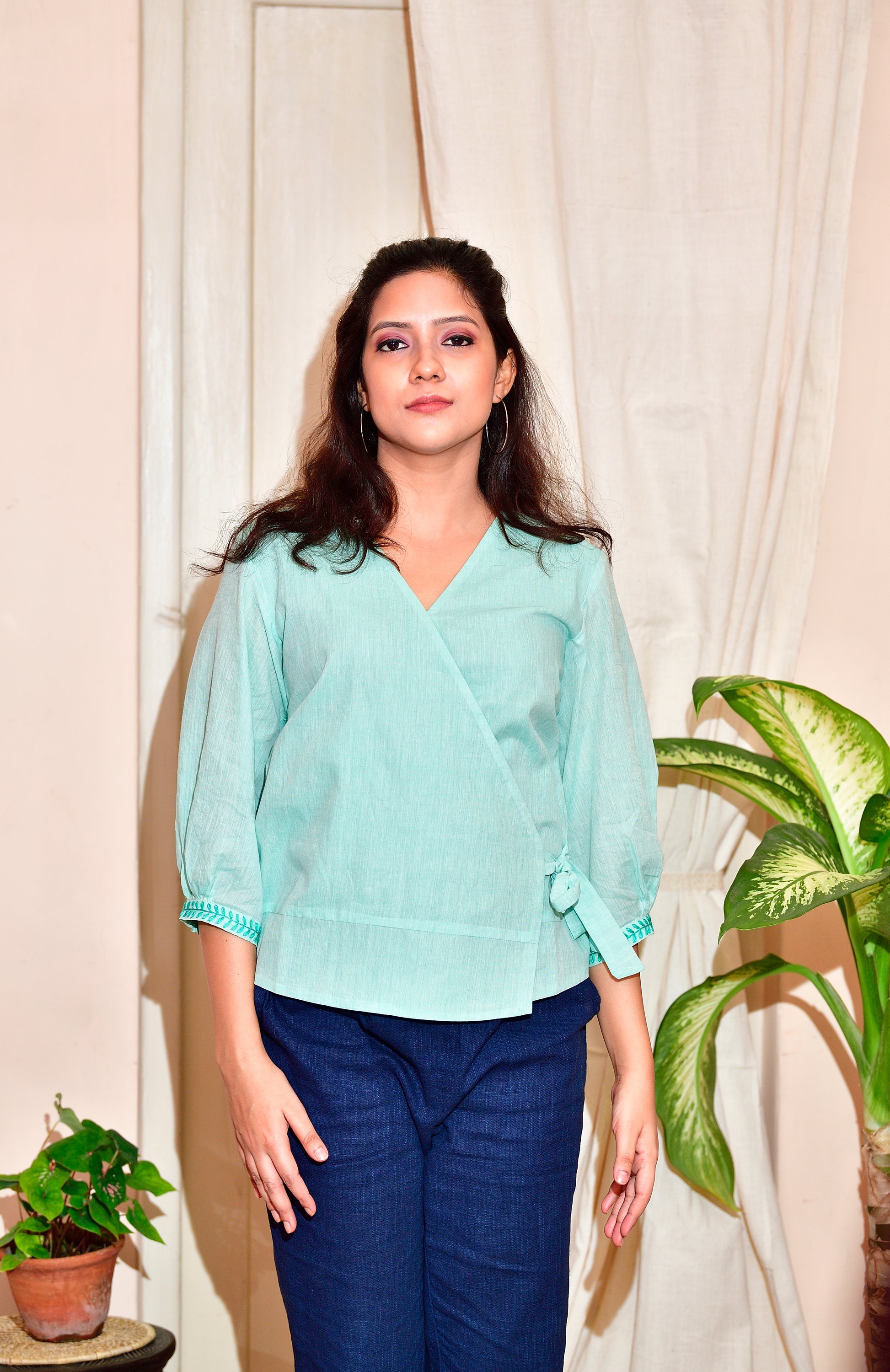 Girija - handloom cotton top - aqua marine image 3