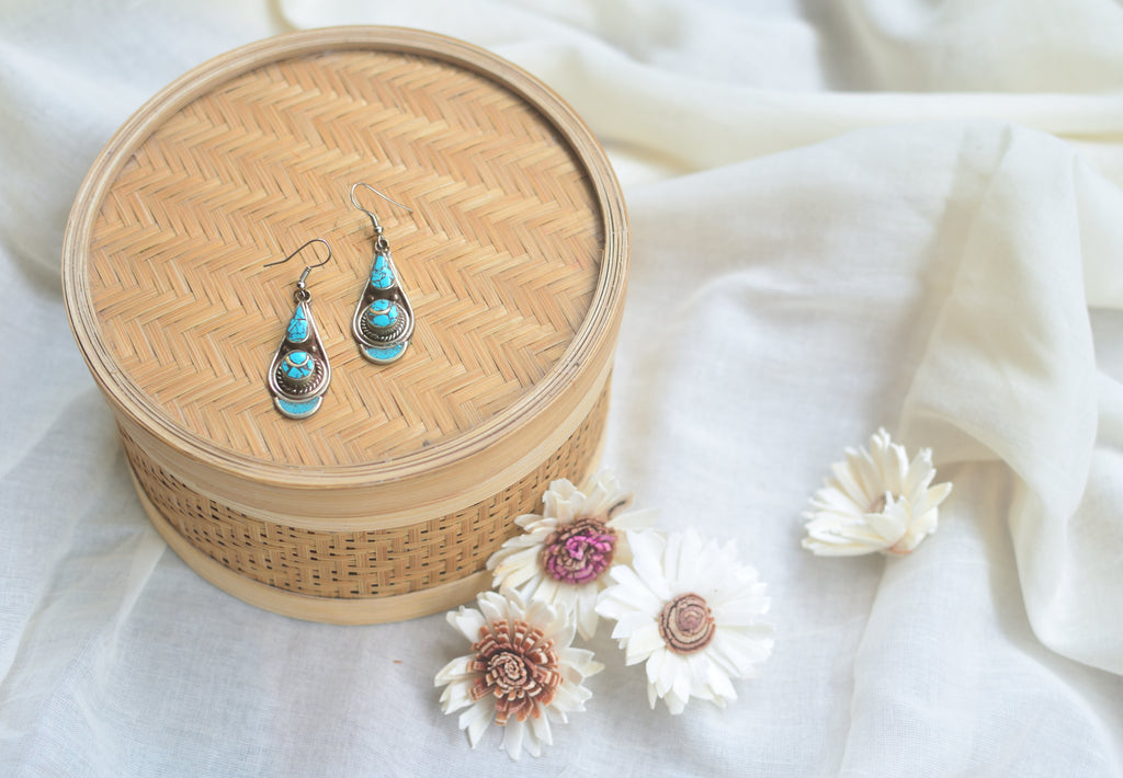 Tibetan earrings -Aqua image 0