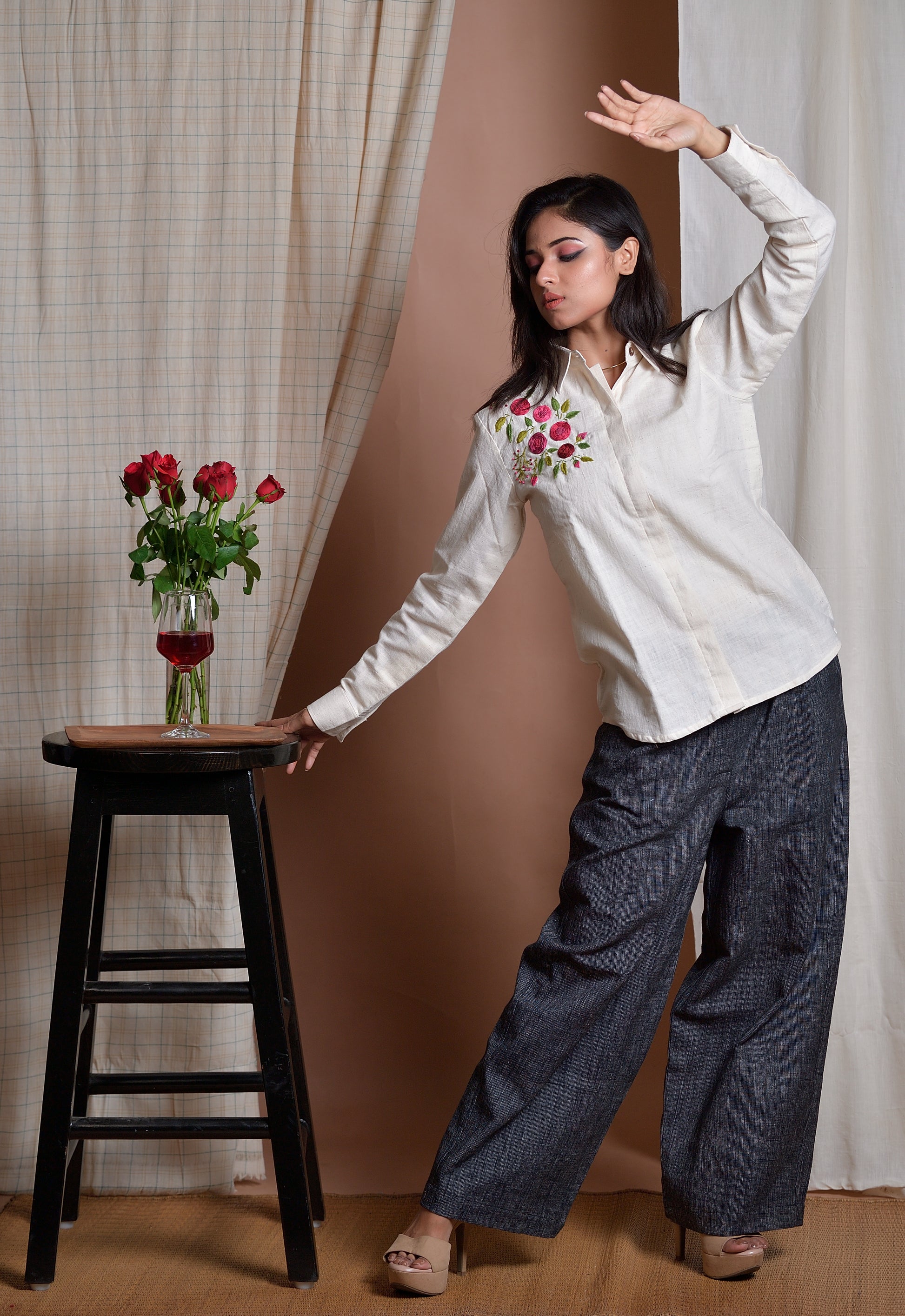 Regal Roses - Hand-embroidered khadi shirt image 3