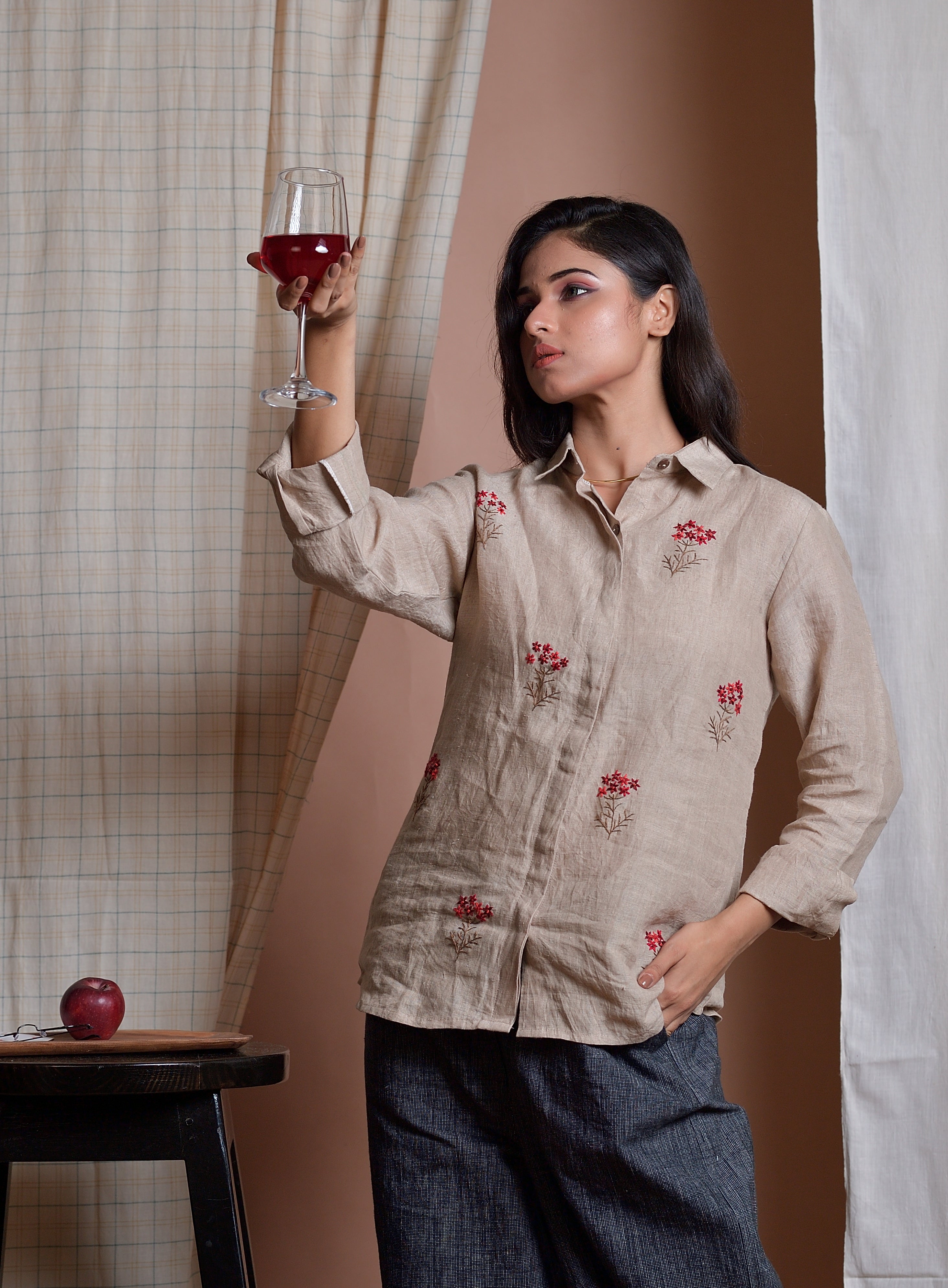 Delicate imagination - Hand embroidered linen shirt image 0