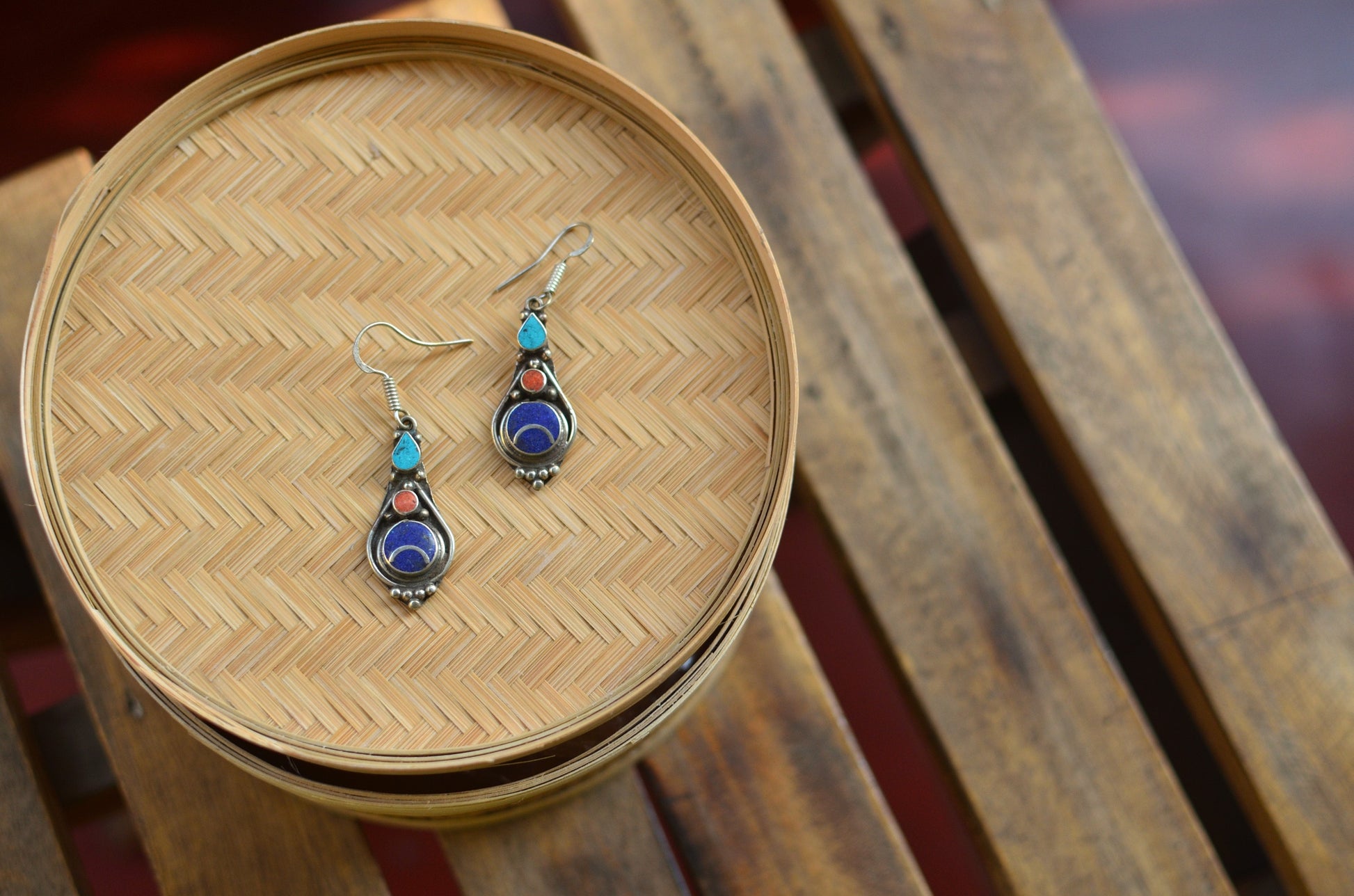 Tibetan earrings - Blue maze image 0