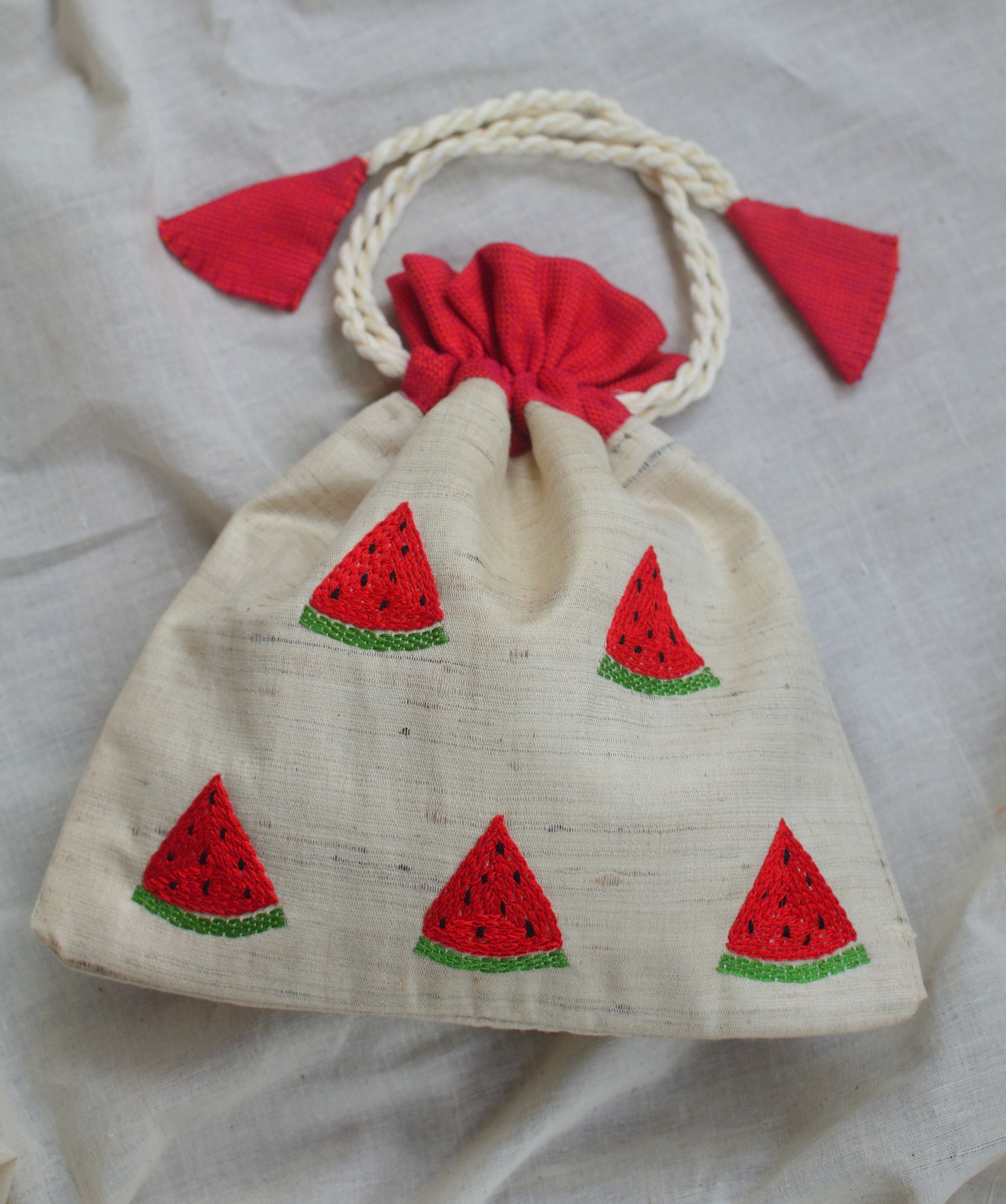 Watermelon - raw silk potli image 2