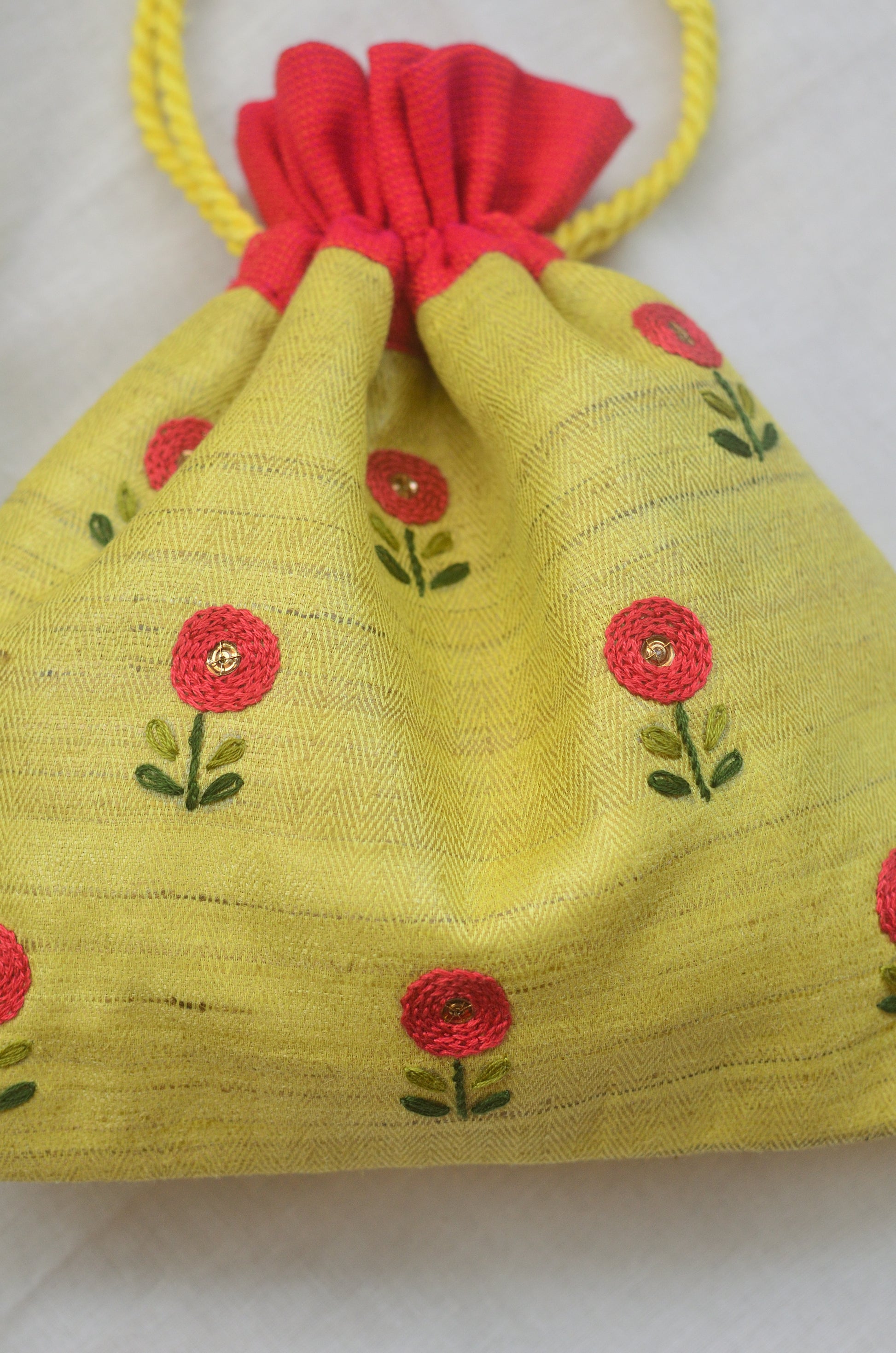 Basonti - (with red flower) - raw silk potli image 2