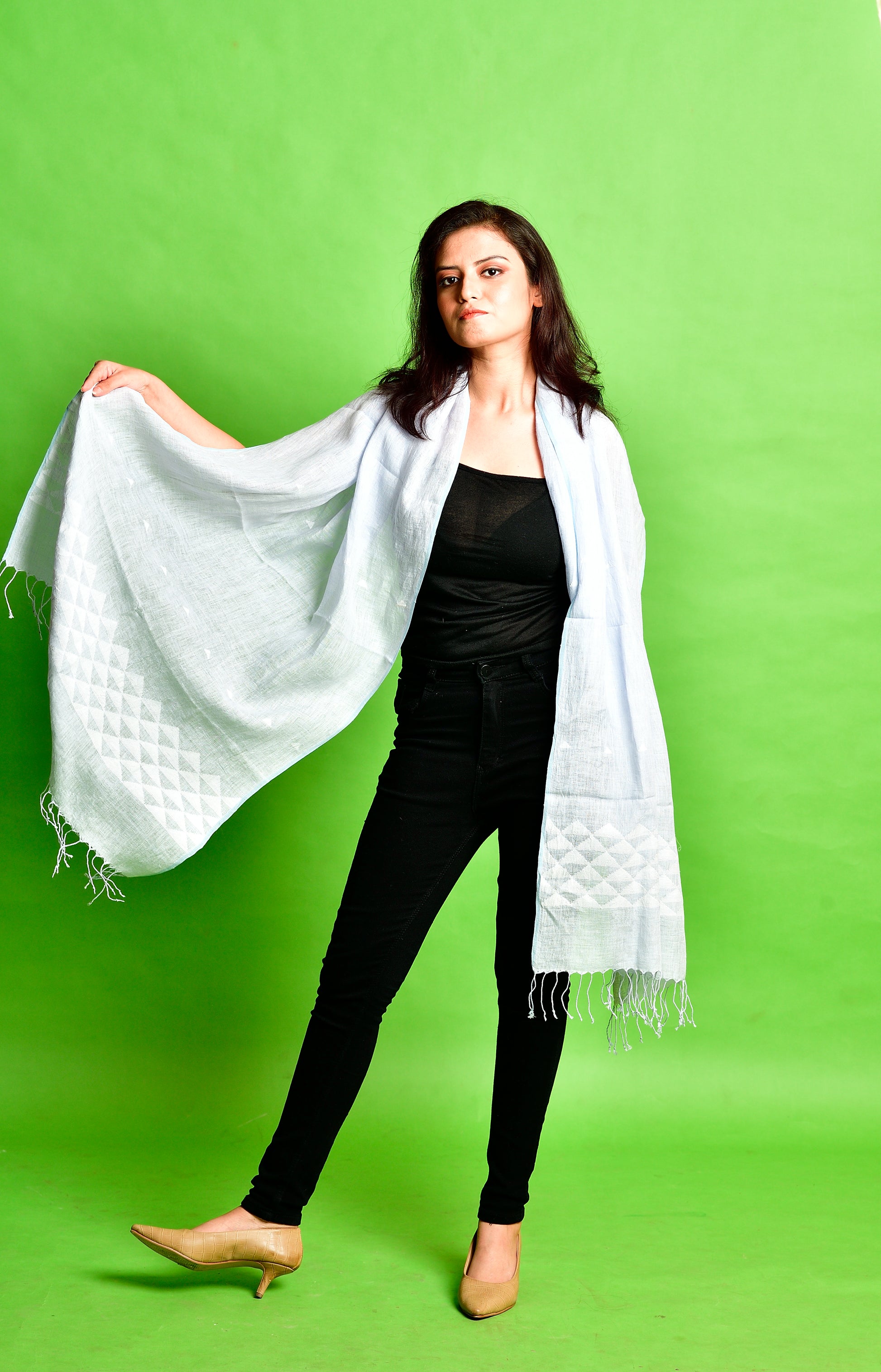 Jamdani stole - linen - light grey image 2