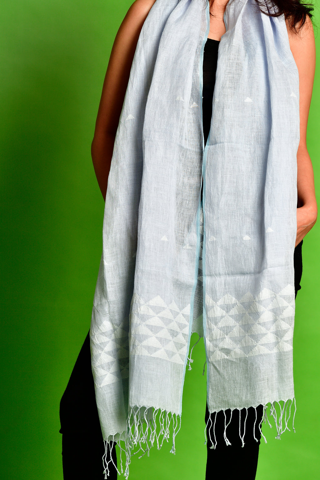 Jamdani stole - linen - light grey image 4