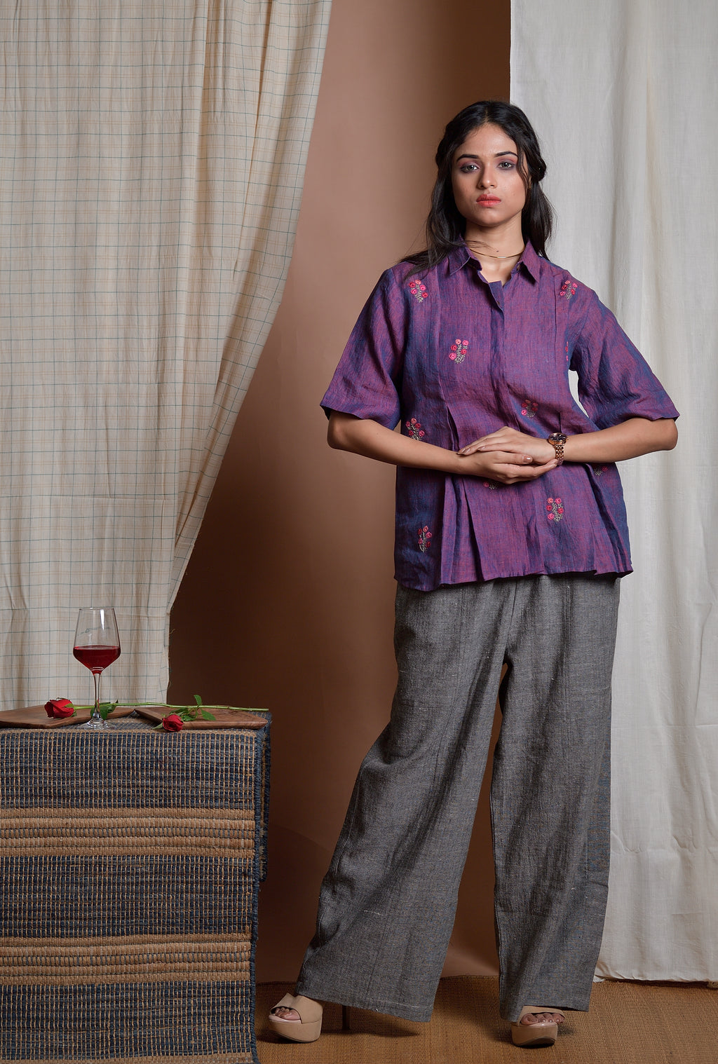 Garden of Live Flowers - Hand embroidered linen shirt image 5