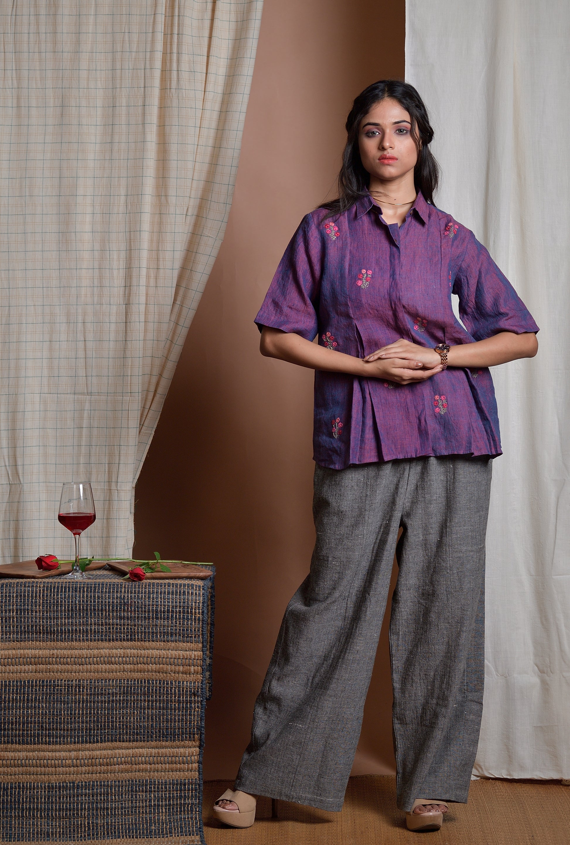 Garden of Live Flowers - Hand embroidered linen shirt image 5
