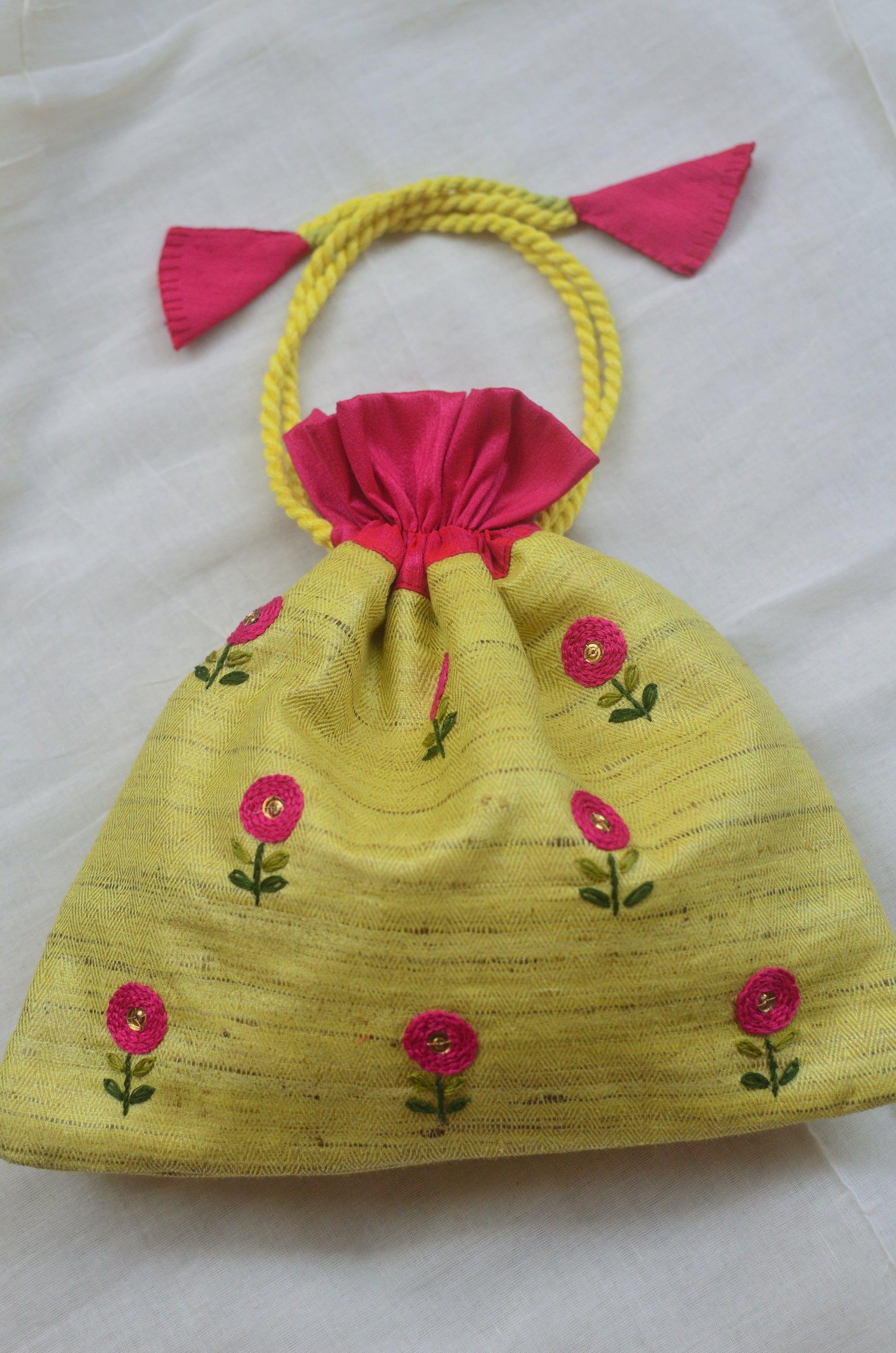 Basonti - (with magenta flower) - raw silk potli image 0