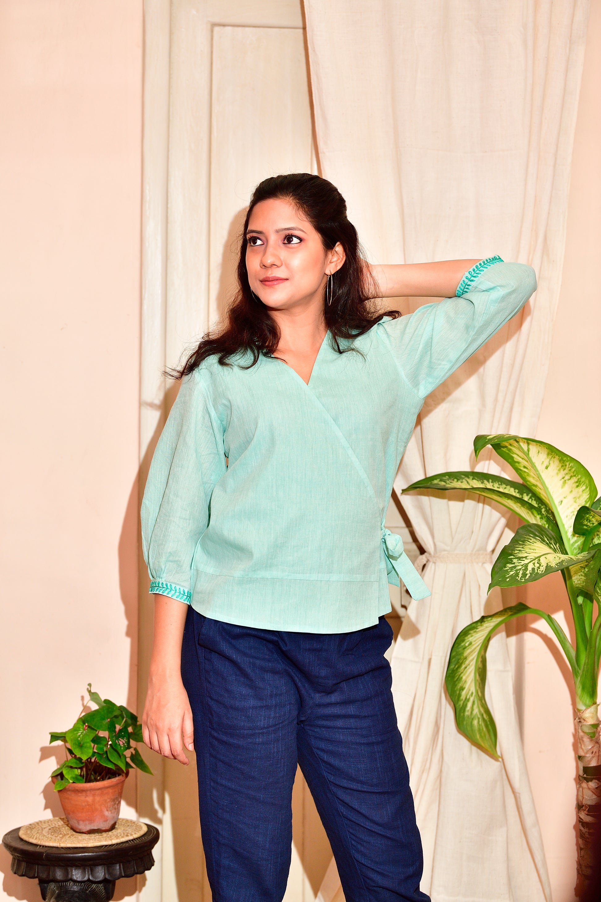 Girija - handloom cotton top - aqua marine image 2