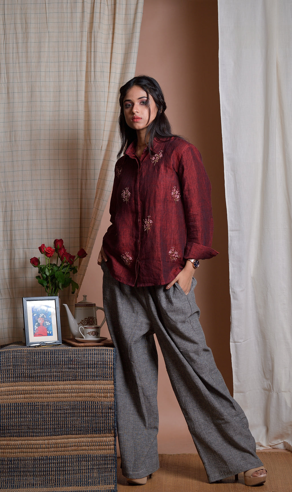 Fanciful Wisdom - Hand embroidered linen shirt image 2