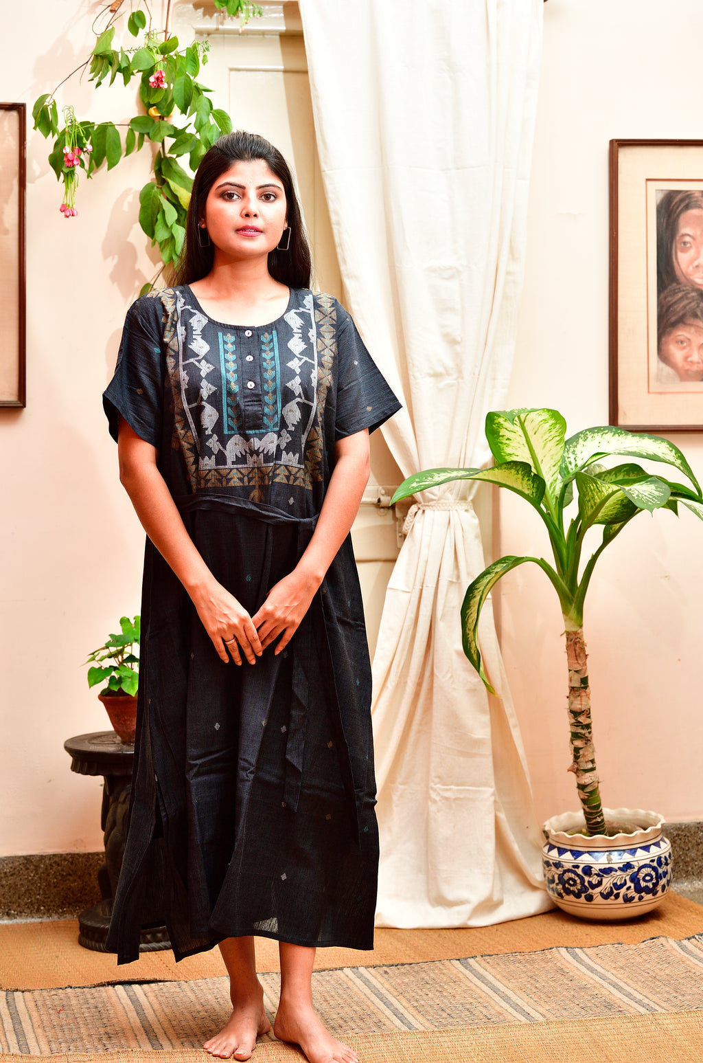 Khadi Jamdani dress - Black image 3
